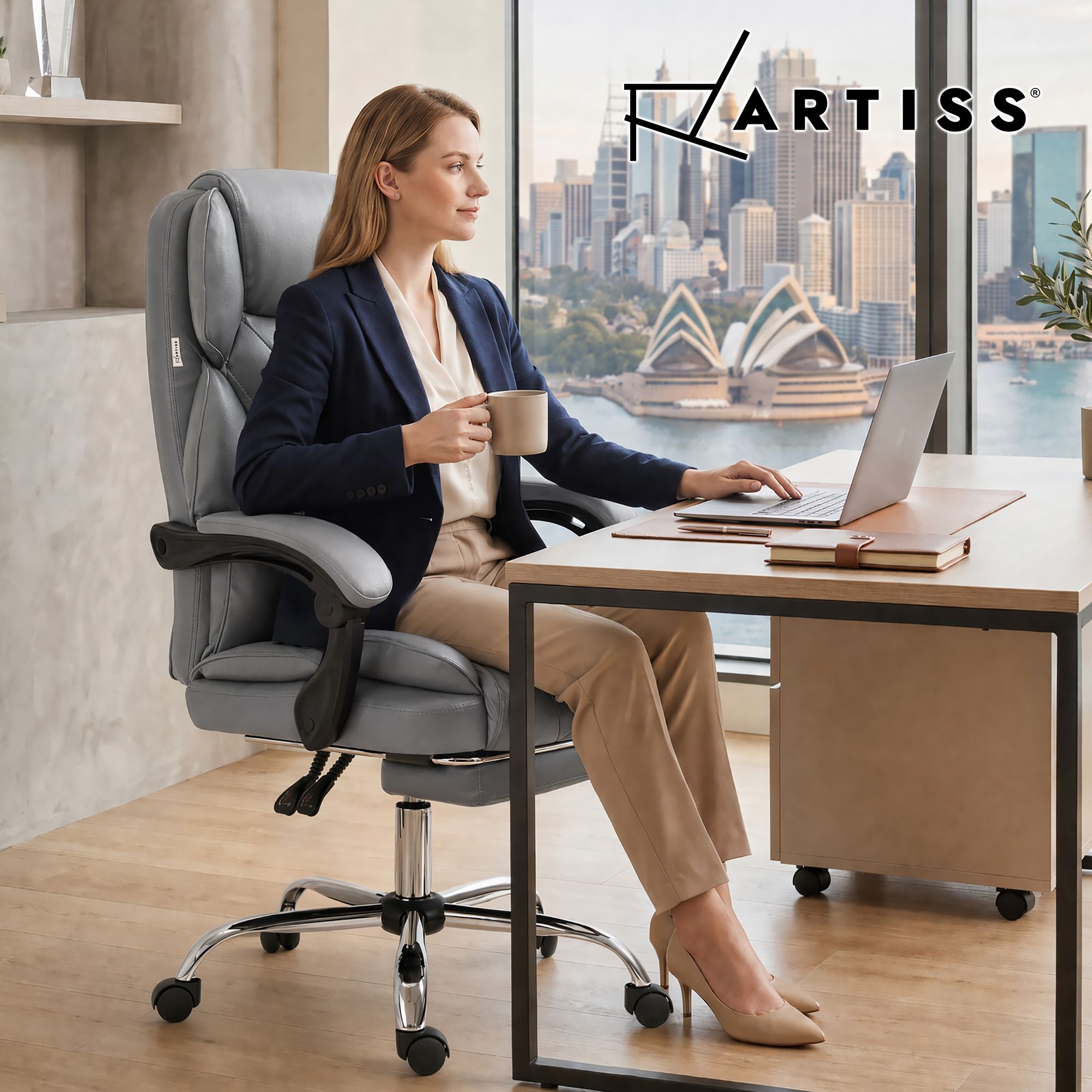 Artiss Executive Office Chair Footrest Grey Bedworld