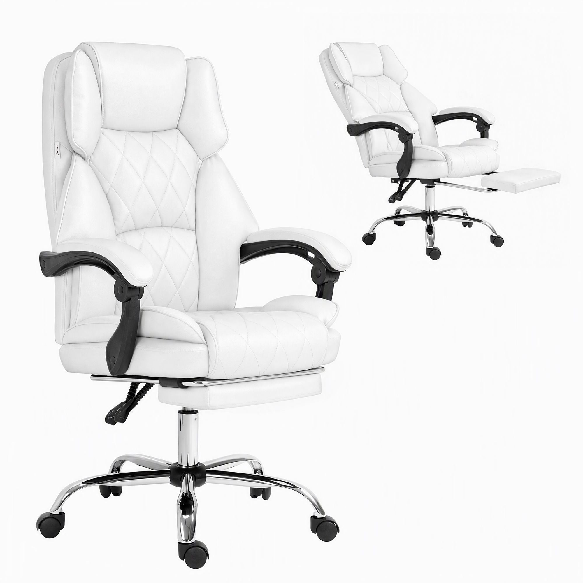Artiss Executive Office Chair Leather Footrest White Bedworld