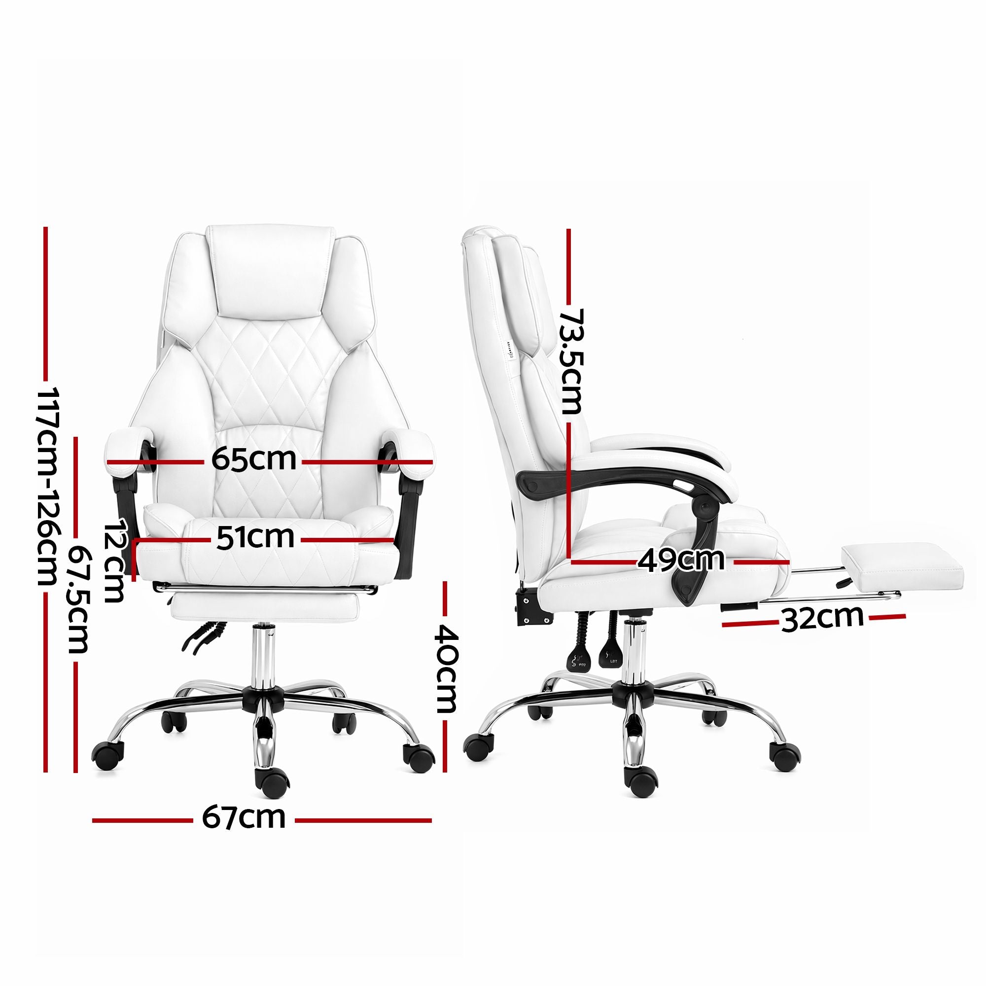 Artiss Executive Office Chair Leather Footrest White Bedworld