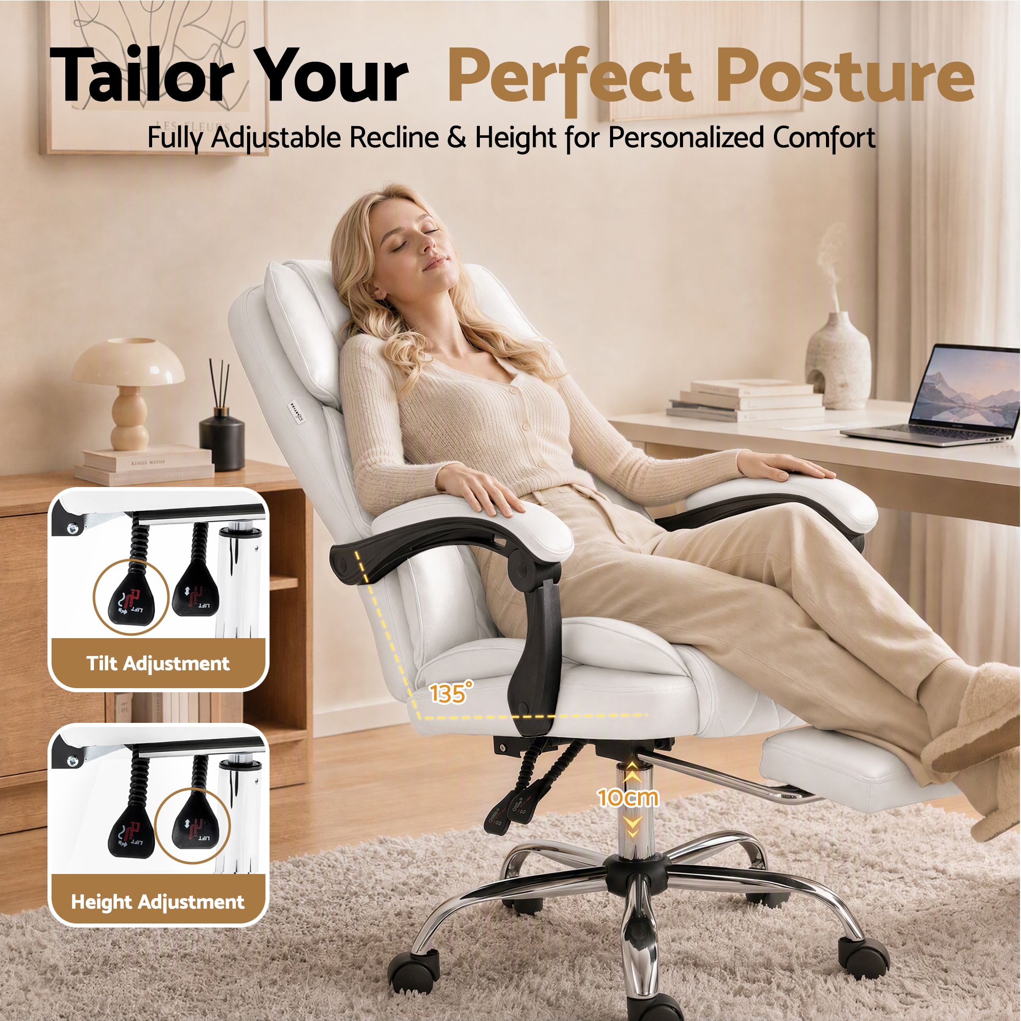 Artiss Executive Office Chair Leather Footrest White Bedworld