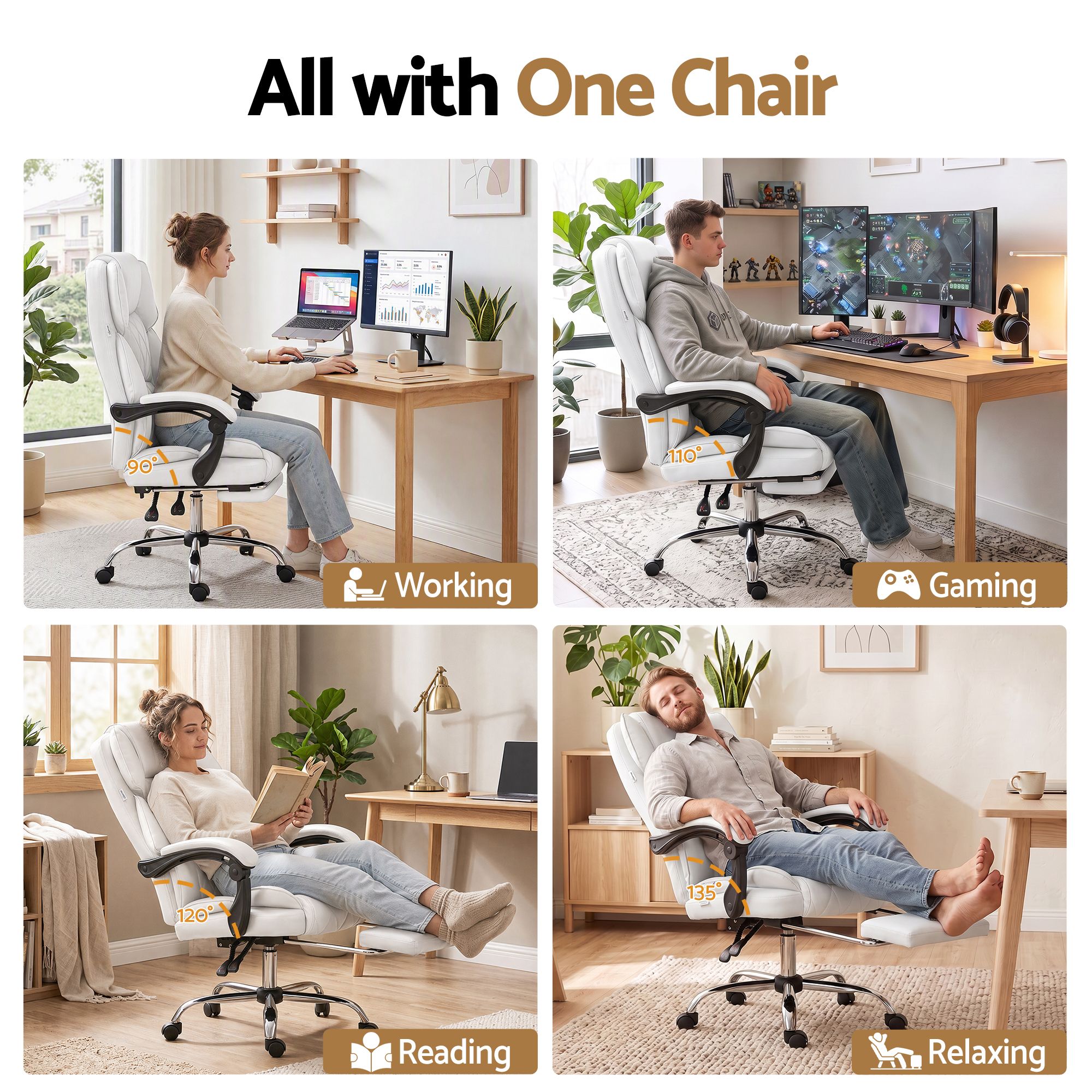 Artiss Executive Office Chair Leather Footrest White Bedworld