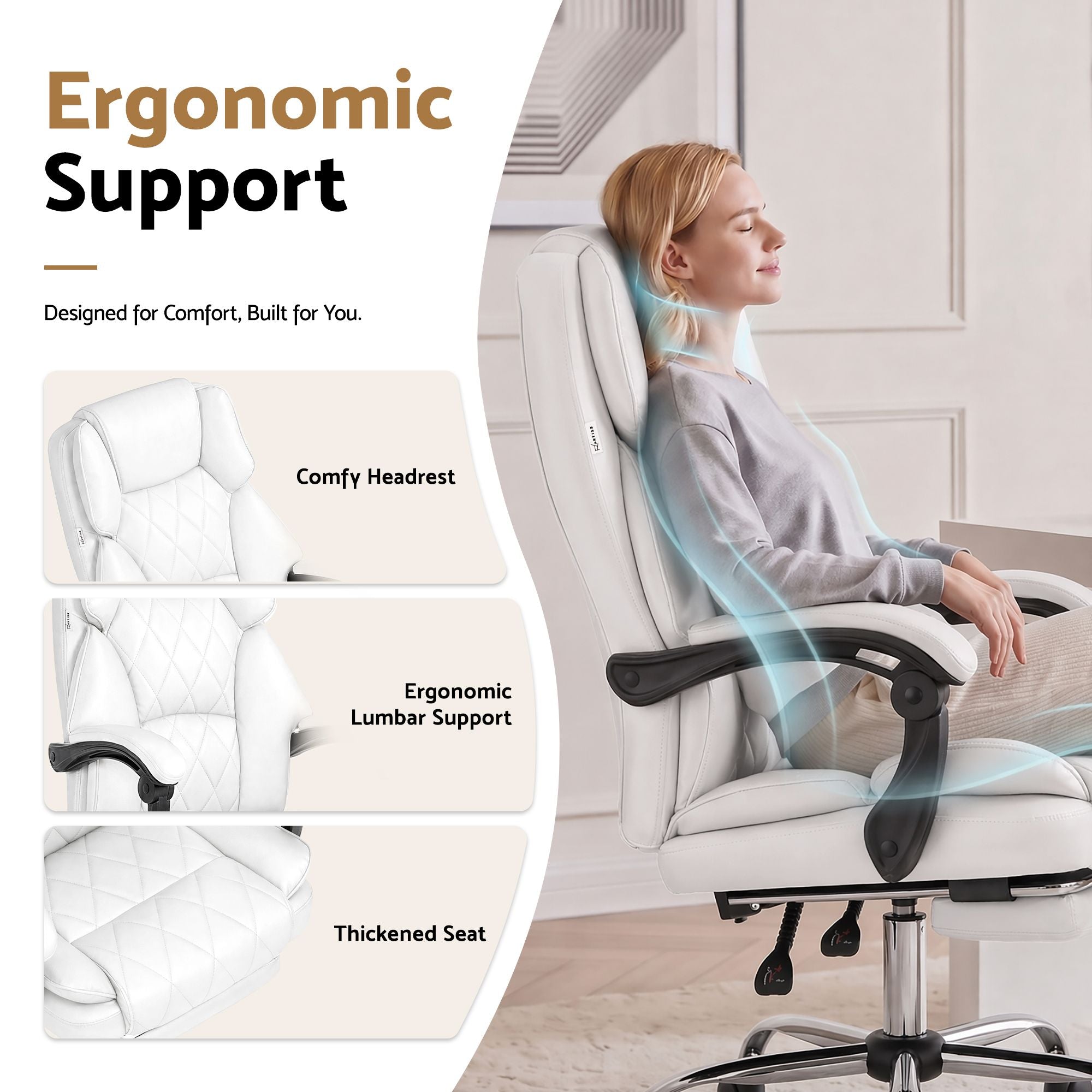 Artiss Executive Office Chair Leather Footrest White Bedworld