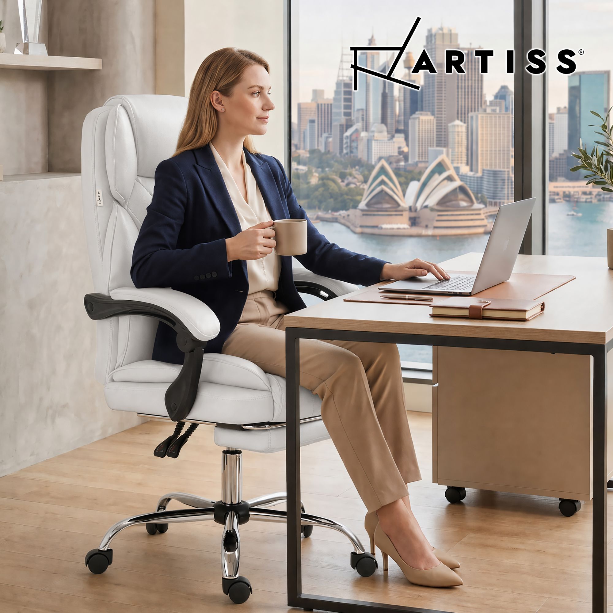Artiss Executive Office Chair Leather Footrest White Bedworld