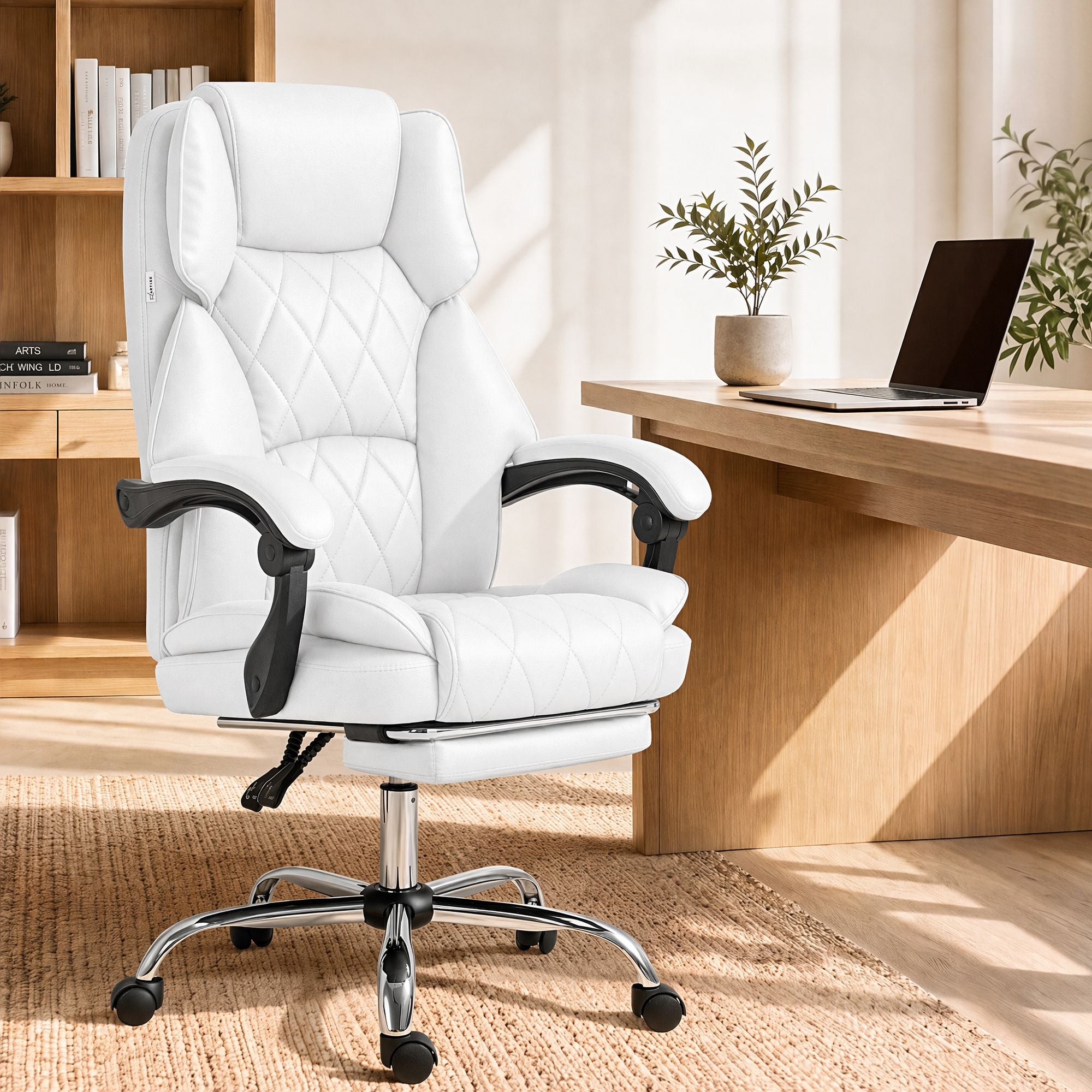 Artiss Executive Office Chair Leather Footrest White Bedworld