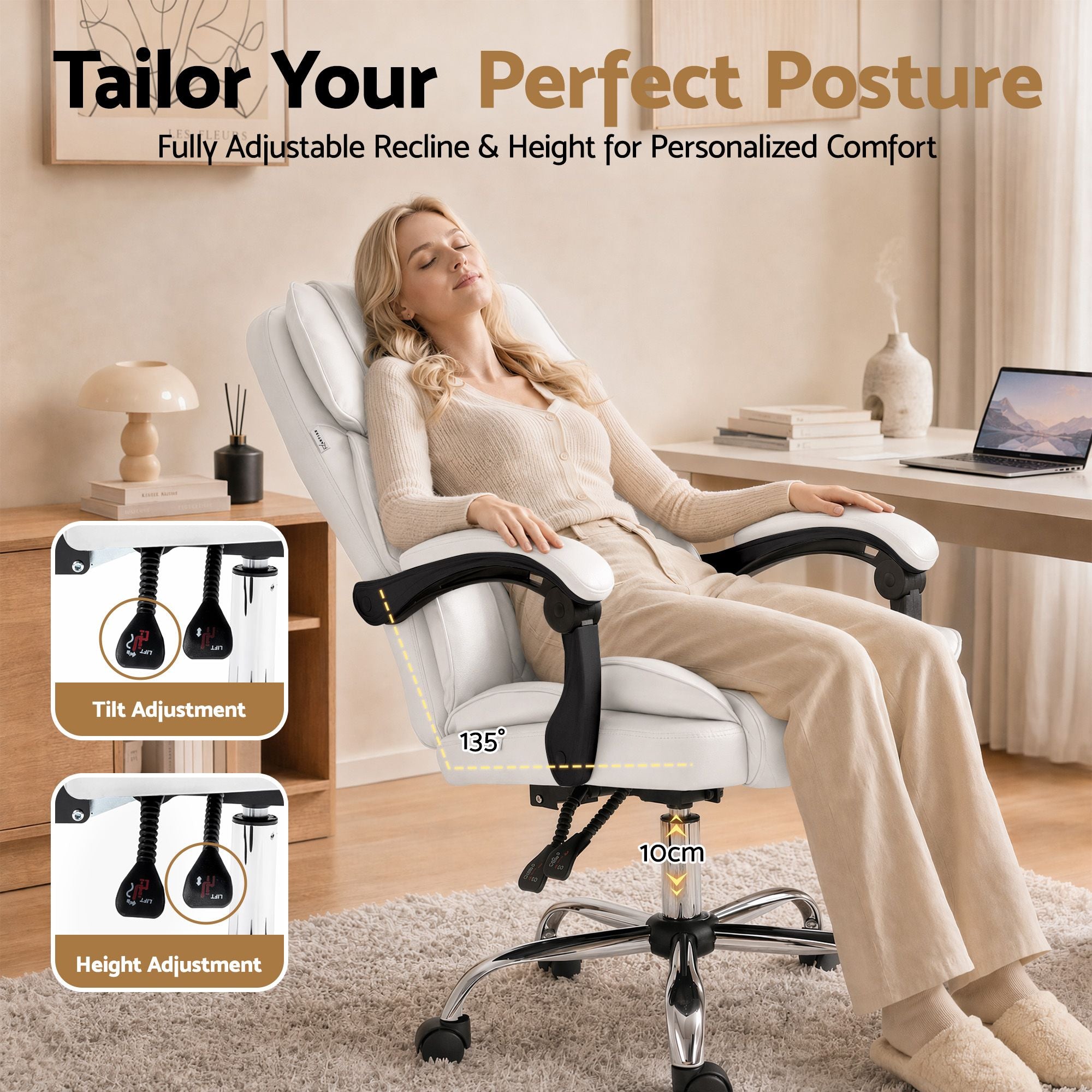 Artiss Executive Office Chair Leather Recliner White Bedworld