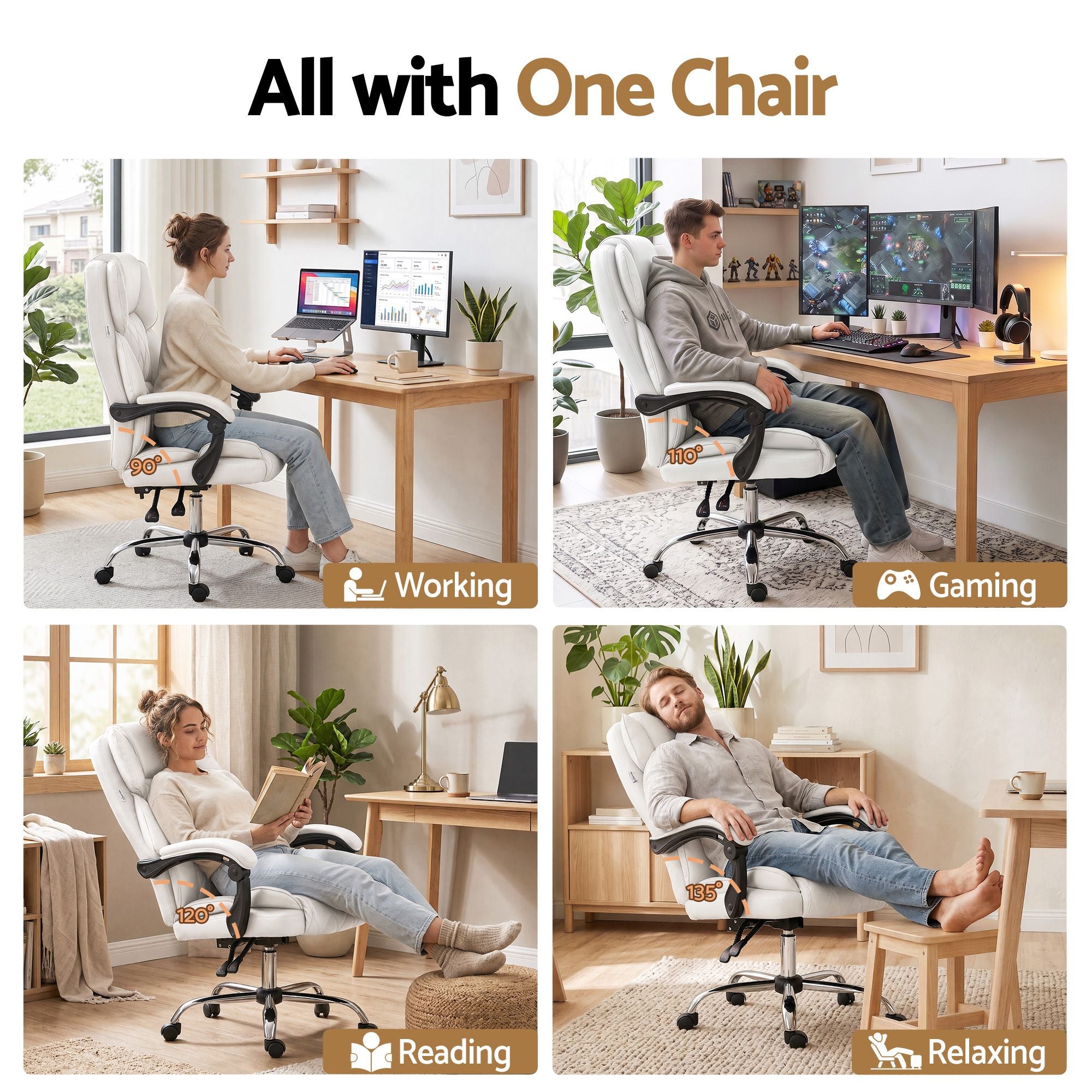 Artiss Executive Office Chair Leather Recliner White Bedworld