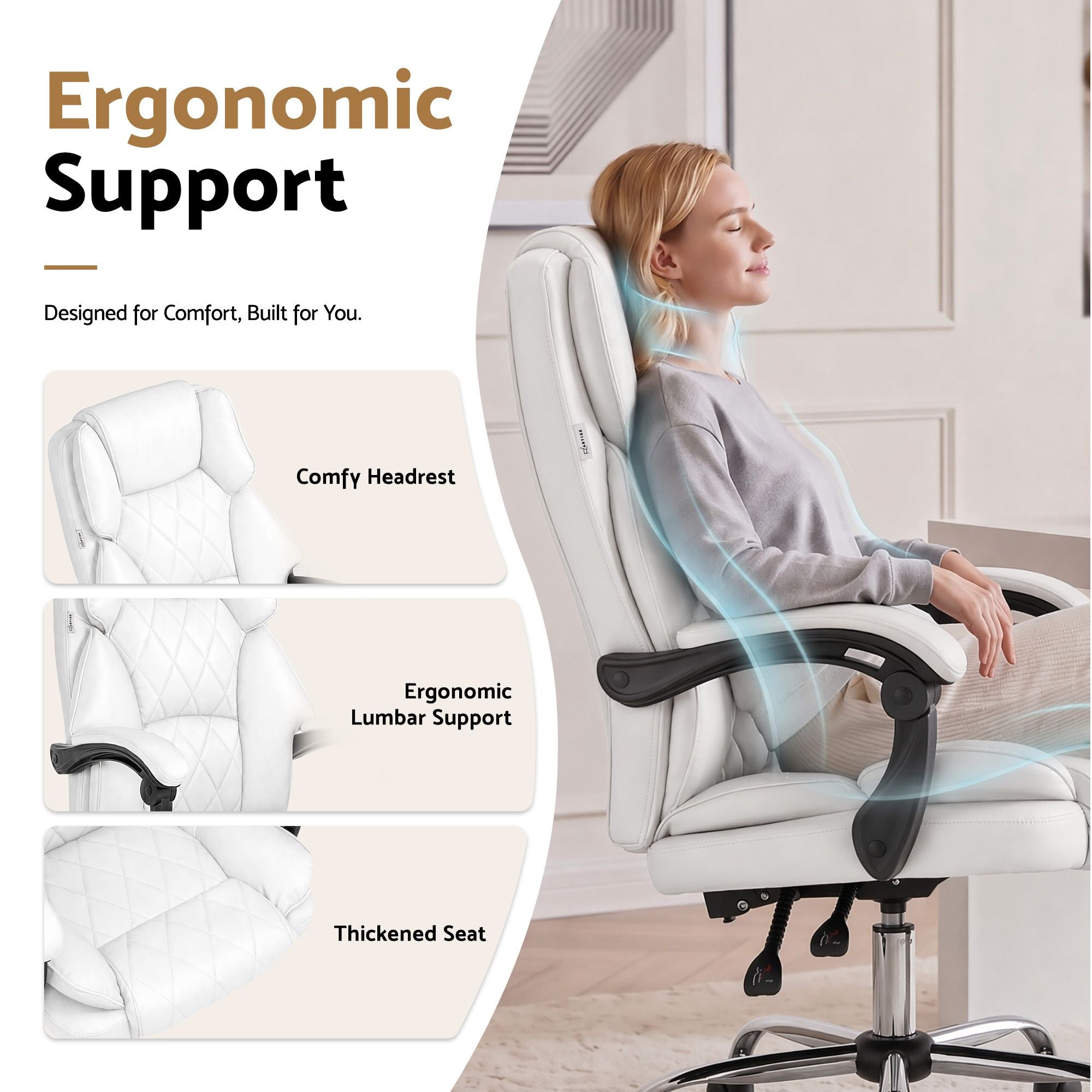 Artiss Executive Office Chair Leather Recliner White Bedworld