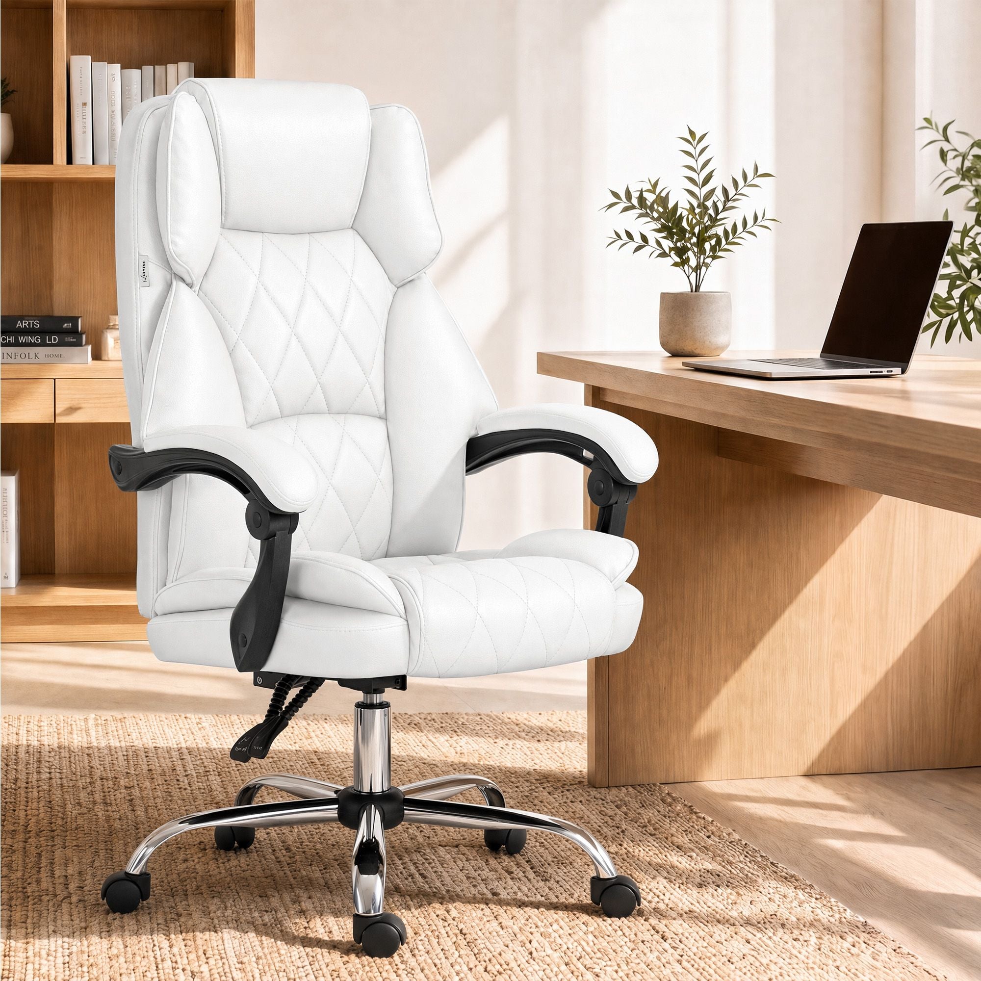 Artiss Executive Office Chair Leather Recliner White Bedworld