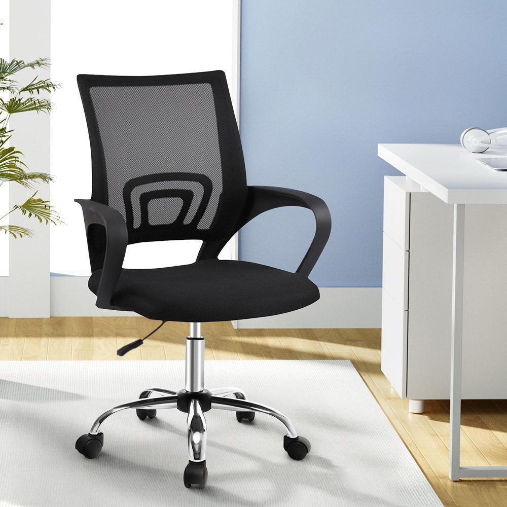 Artiss Mesh Office Chair Mid Back Black Bedworld