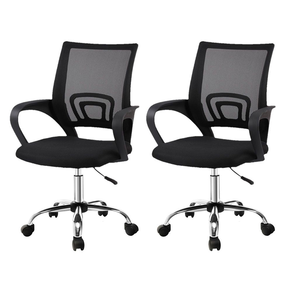 Artiss 2x Mesh Office Chair Mid Back Black Bedworld