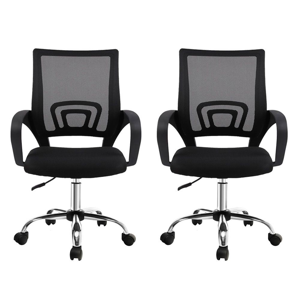 Artiss 2x Mesh Office Chair Mid Back Black Bedworld