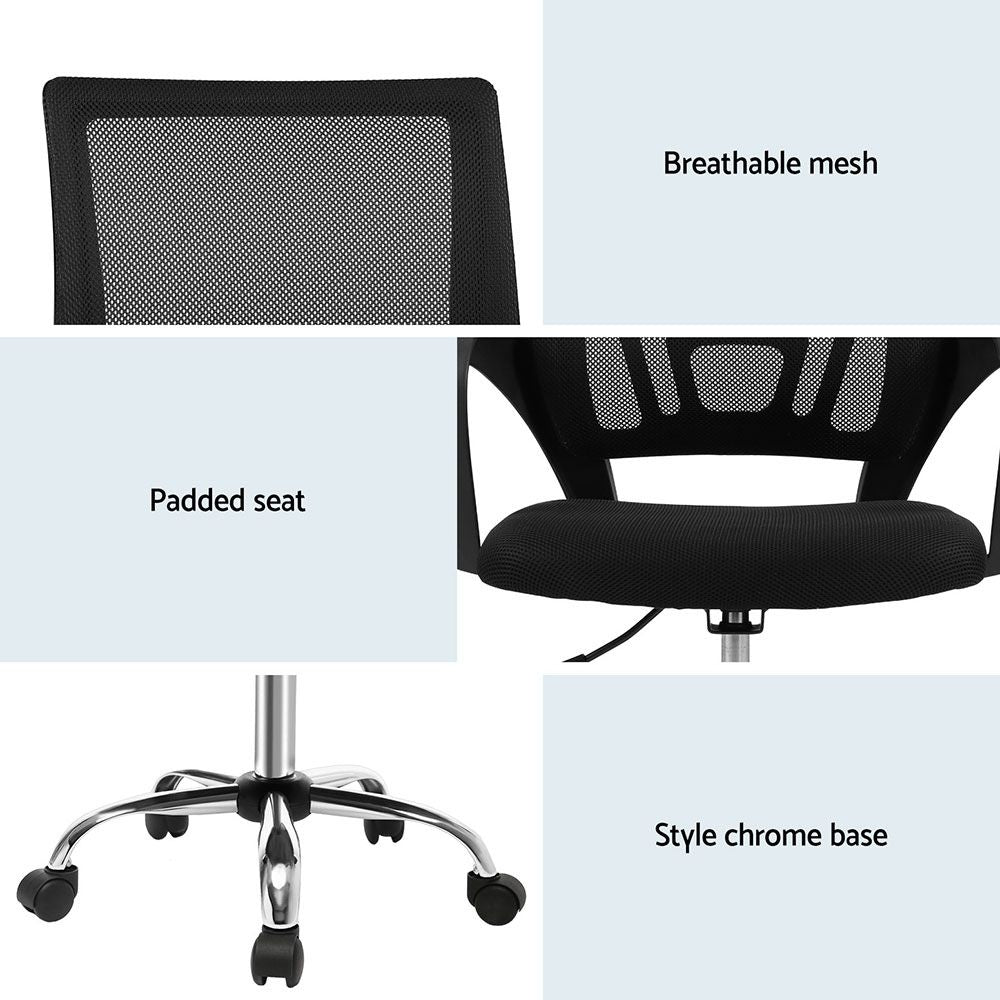 Artiss 2x Mesh Office Chair Mid Back Black Bedworld