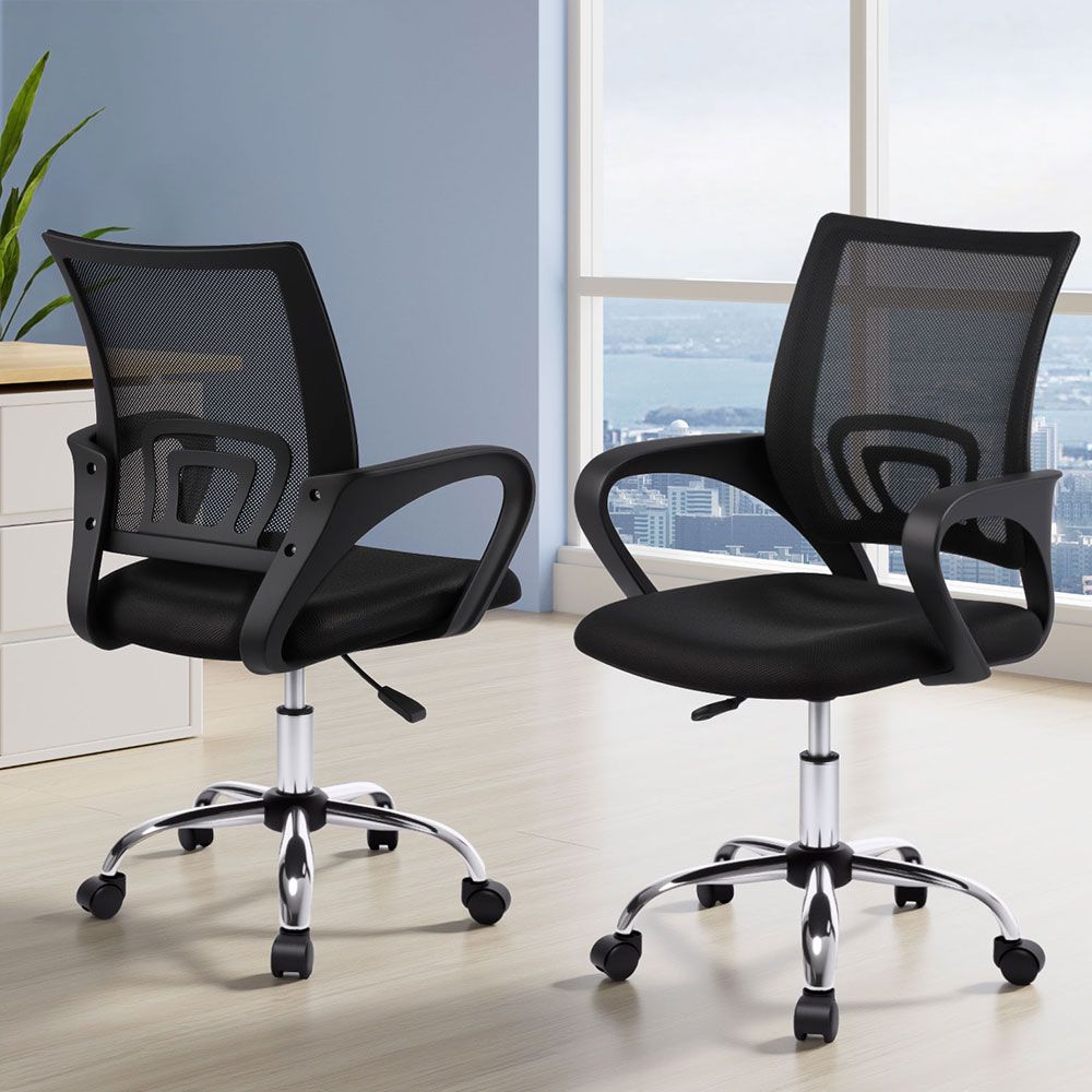 Artiss 2x Mesh Office Chair Mid Back Black Bedworld