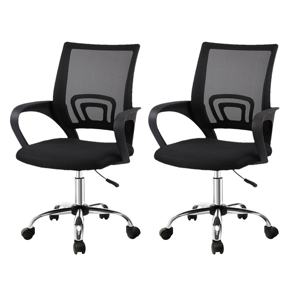 Artiss 2x Mesh Office Chair Mid Back Black