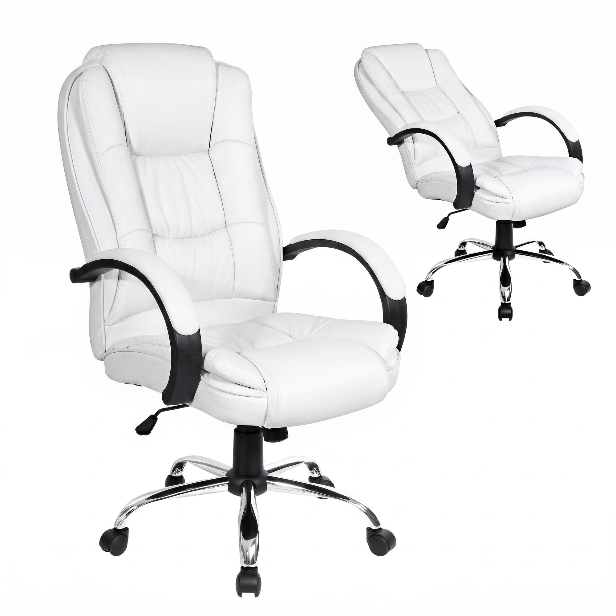 Artiss Executive Office Chair Leather Tilt White Bedworld