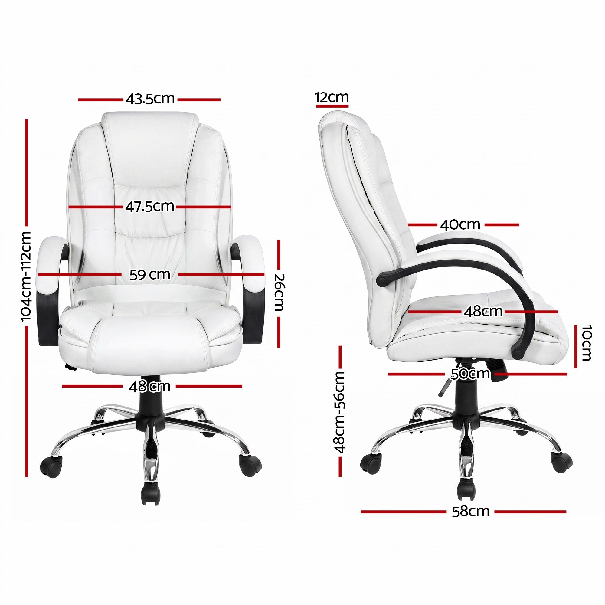Artiss Executive Office Chair Leather Tilt White Bedworld