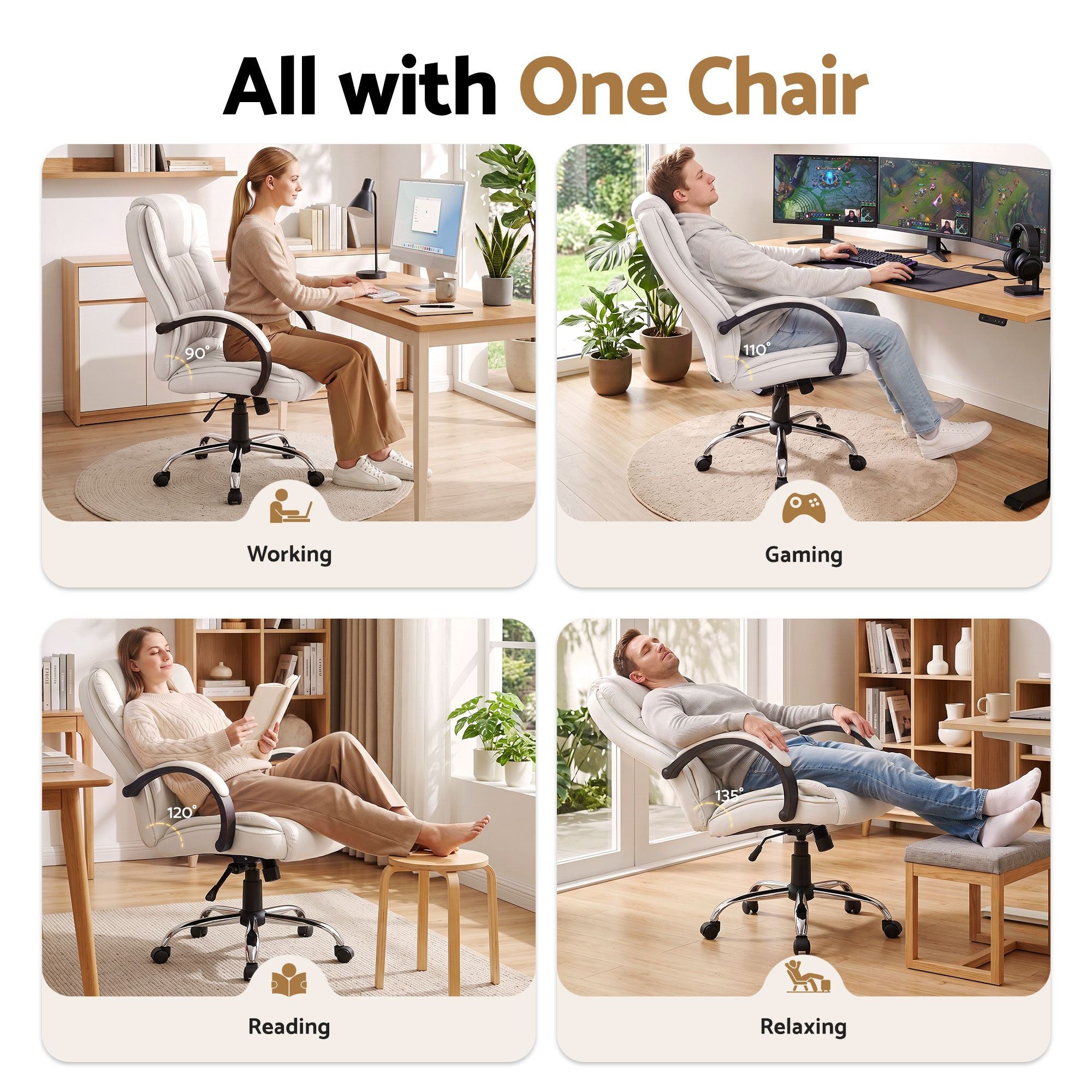 Artiss Executive Office Chair Leather Tilt White Bedworld