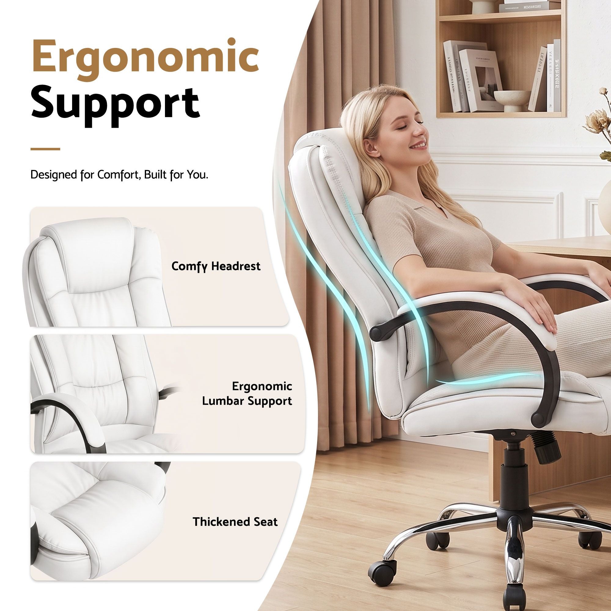Artiss Executive Office Chair Leather Tilt White Bedworld