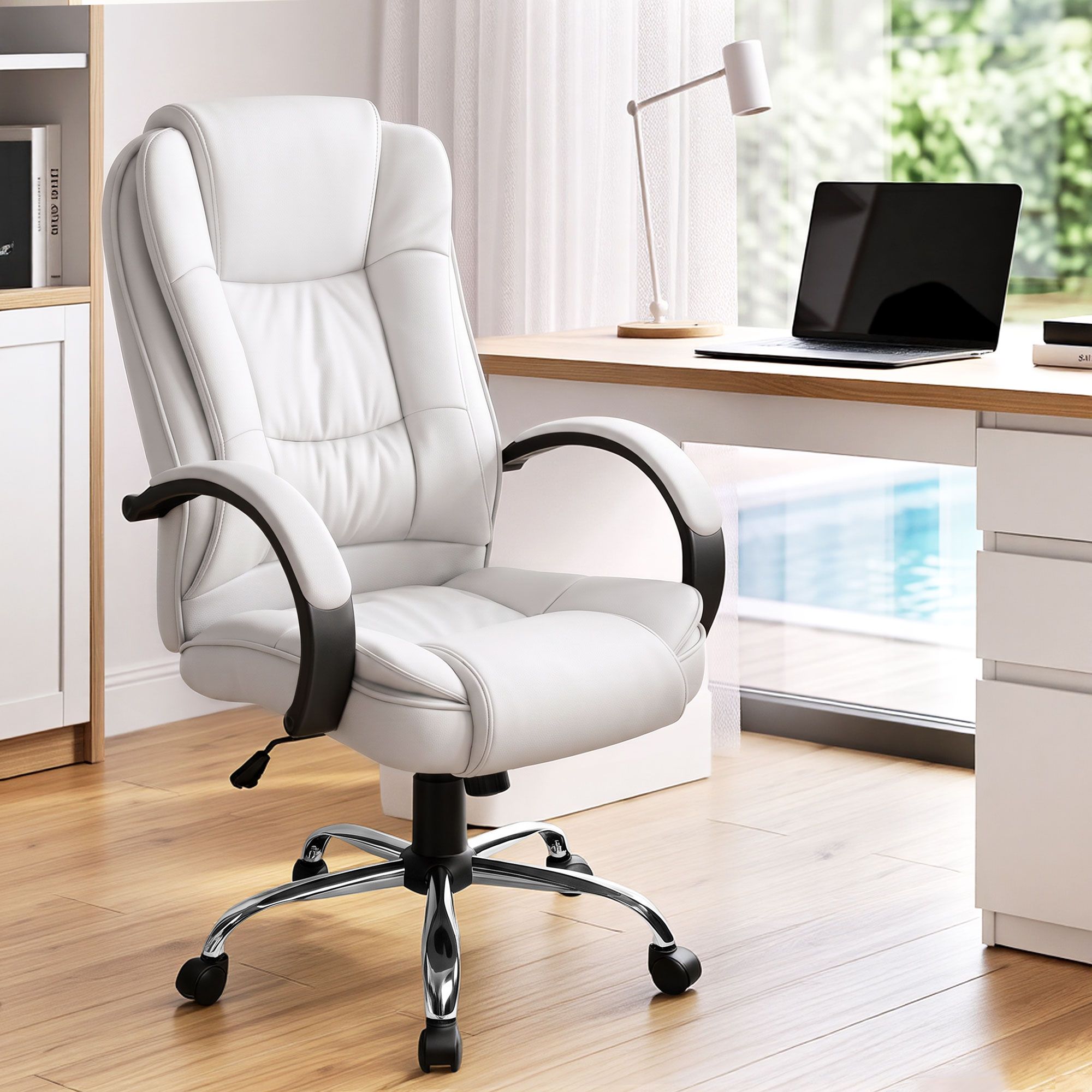 Artiss Executive Office Chair Leather Tilt White Bedworld