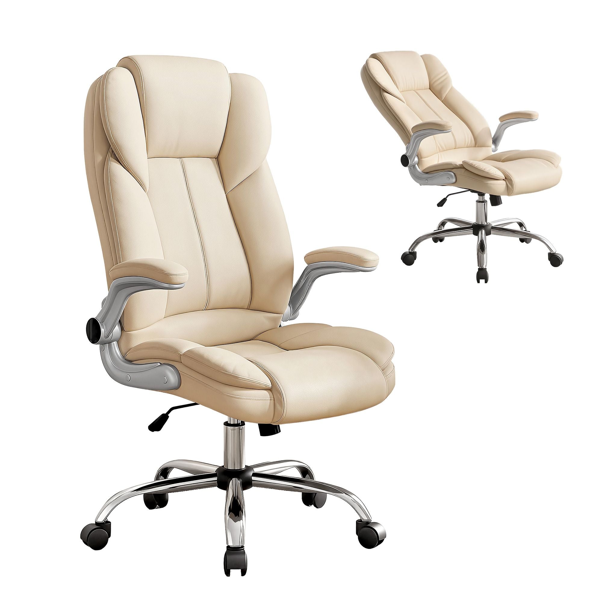 Artiss Executive Office Chair Leather Tilt Beige Bedworld