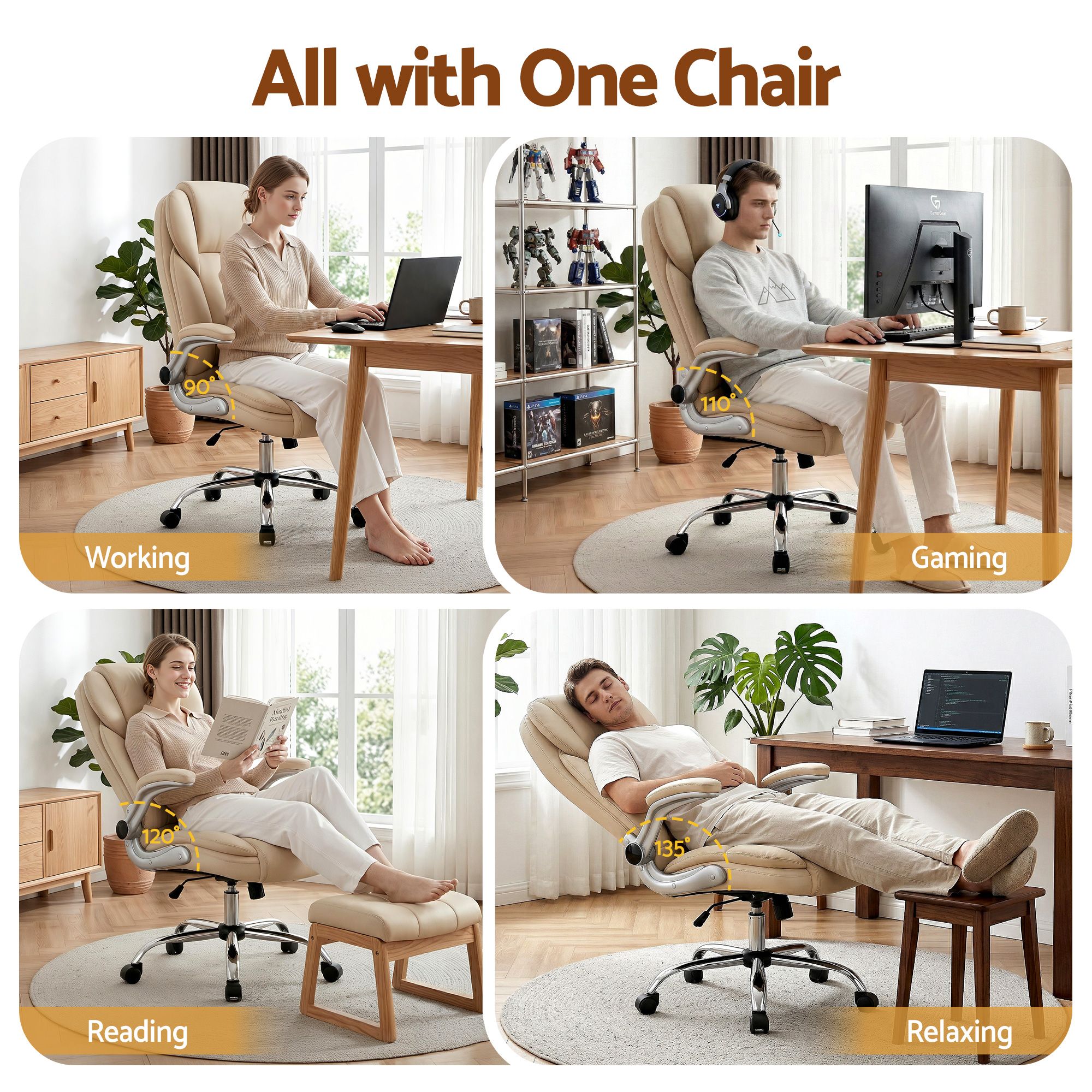 Artiss Executive Office Chair Leather Tilt Beige Bedworld