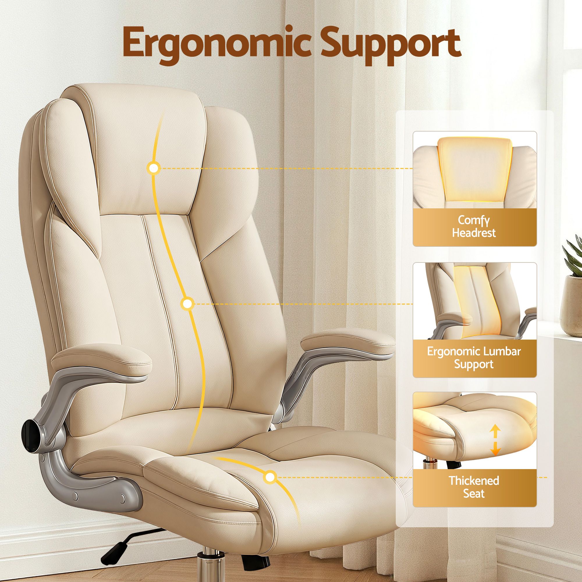 Artiss Executive Office Chair Leather Tilt Beige Bedworld