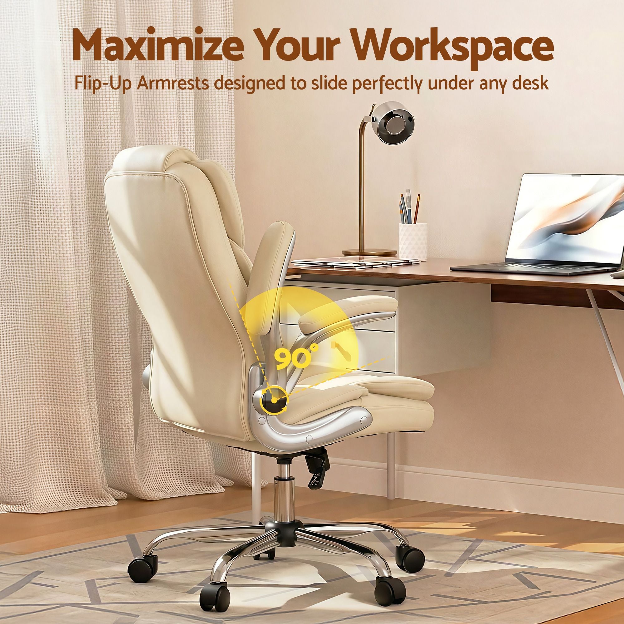 Artiss Executive Office Chair Leather Tilt Beige Bedworld