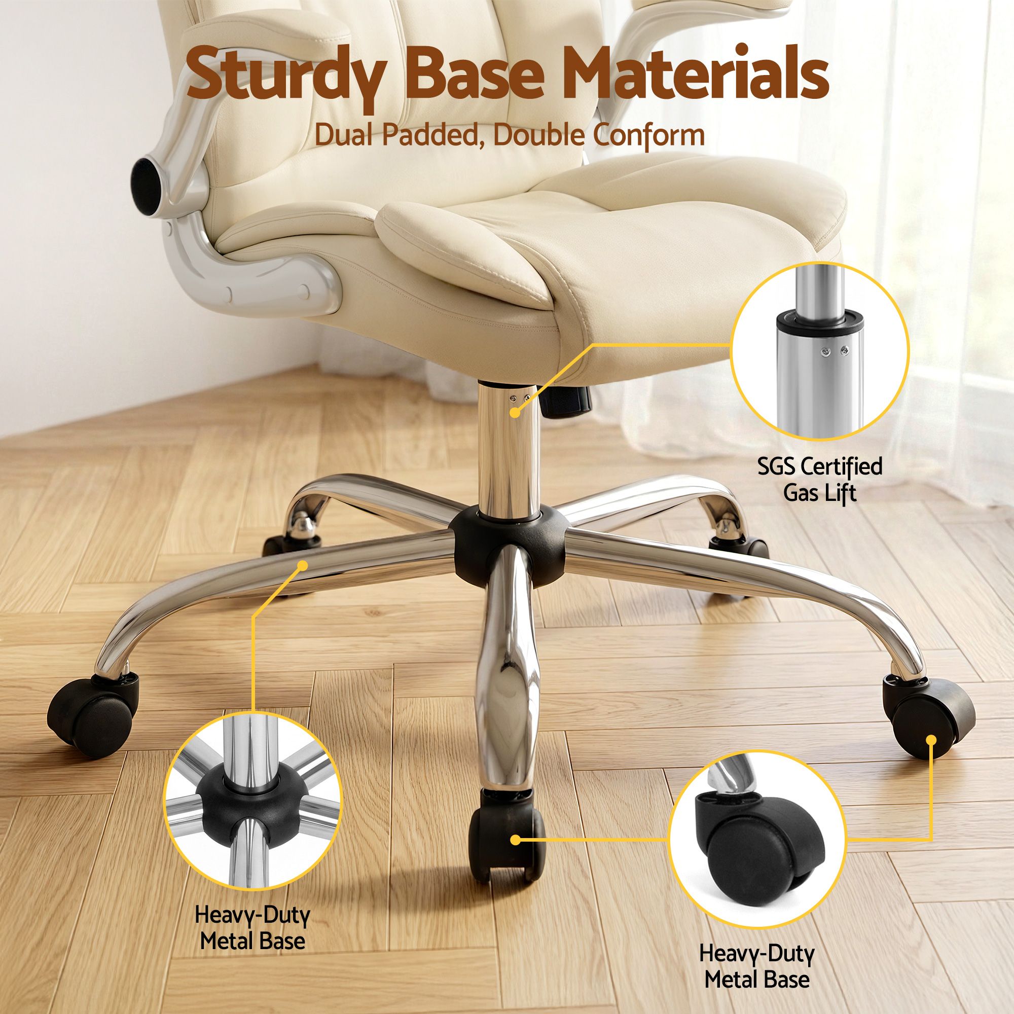 Artiss Executive Office Chair Leather Tilt Beige Bedworld