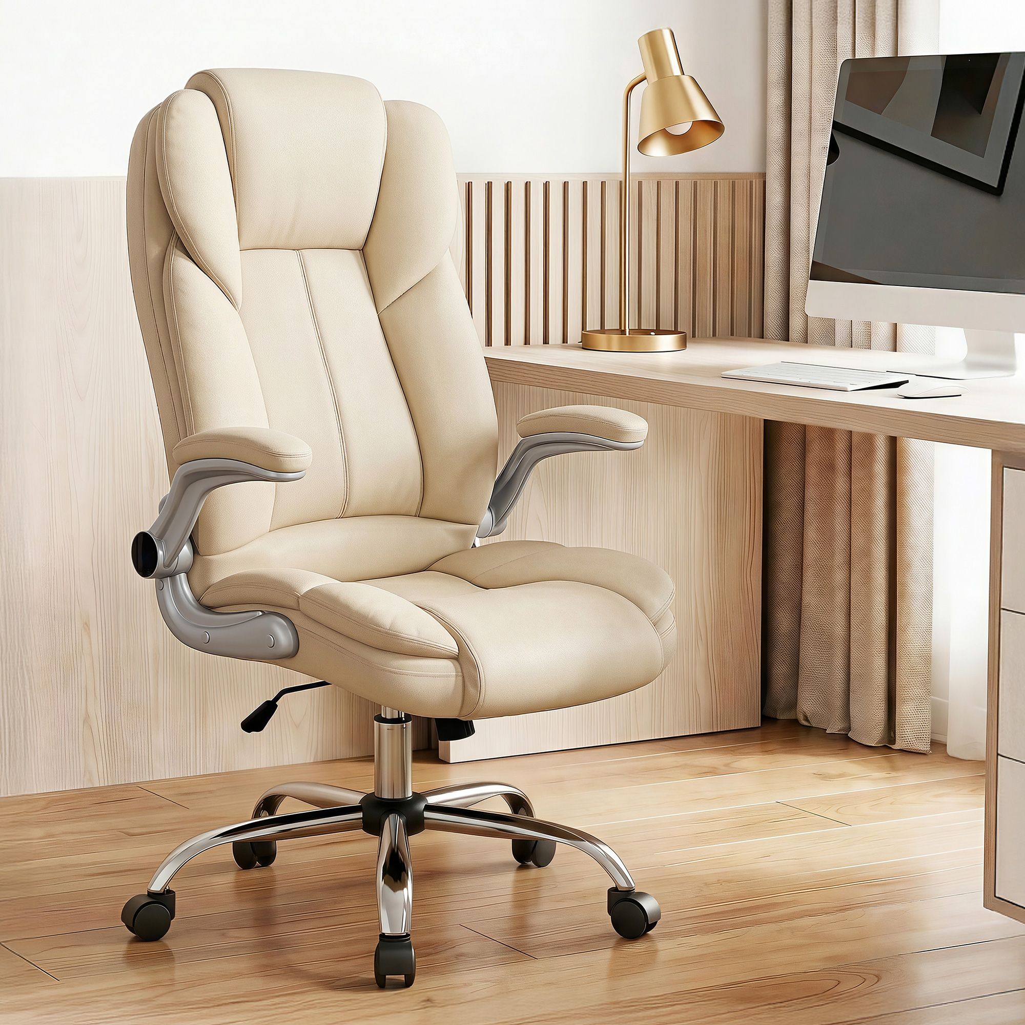 Artiss Executive Office Chair Leather Tilt Beige Bedworld