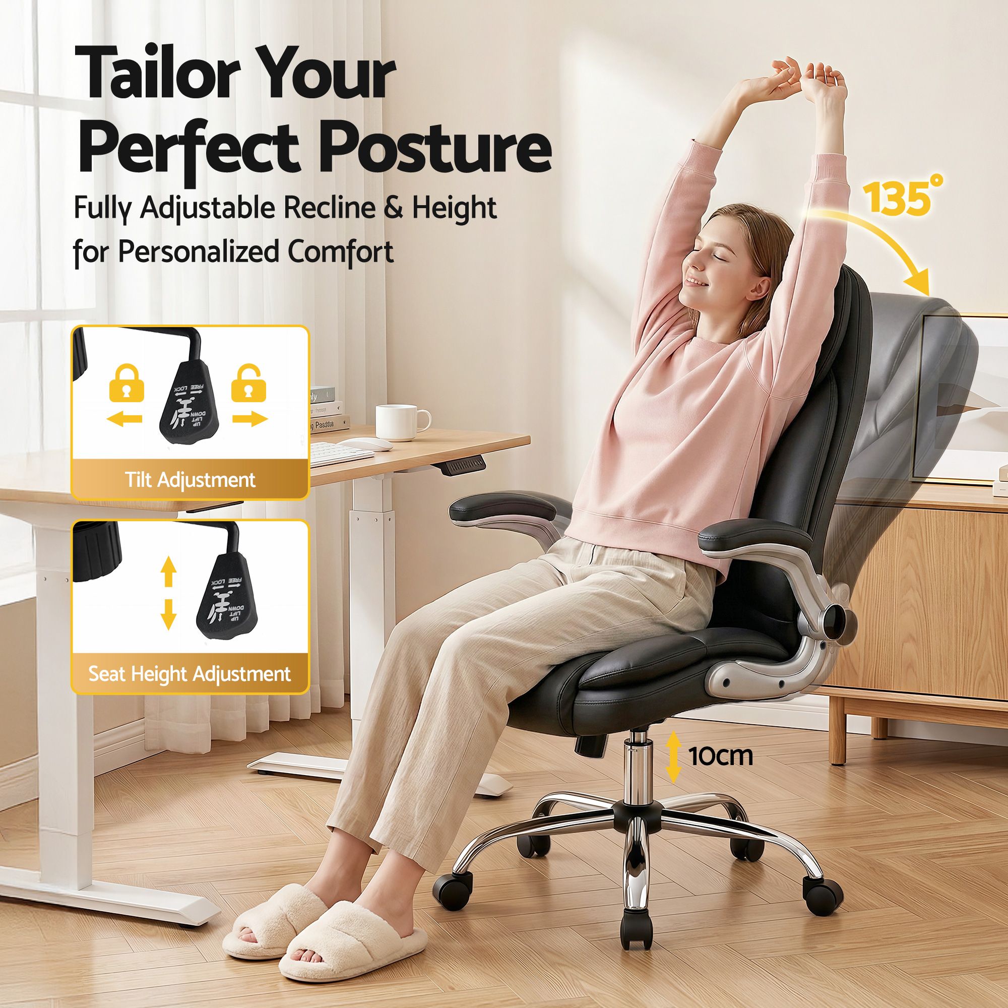 Artiss Executive Office Chair Leather Tilt Black Bedworld