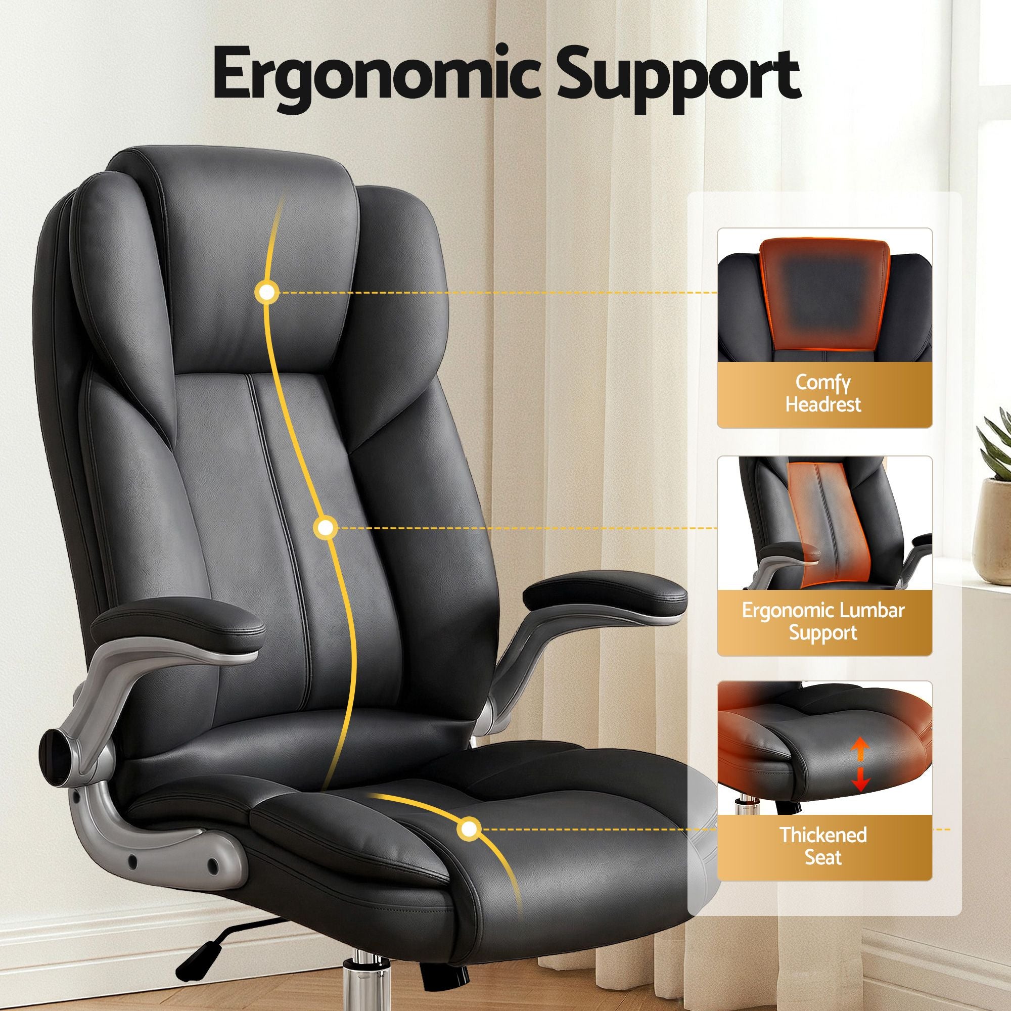 Artiss Executive Office Chair Leather Tilt Black Bedworld
