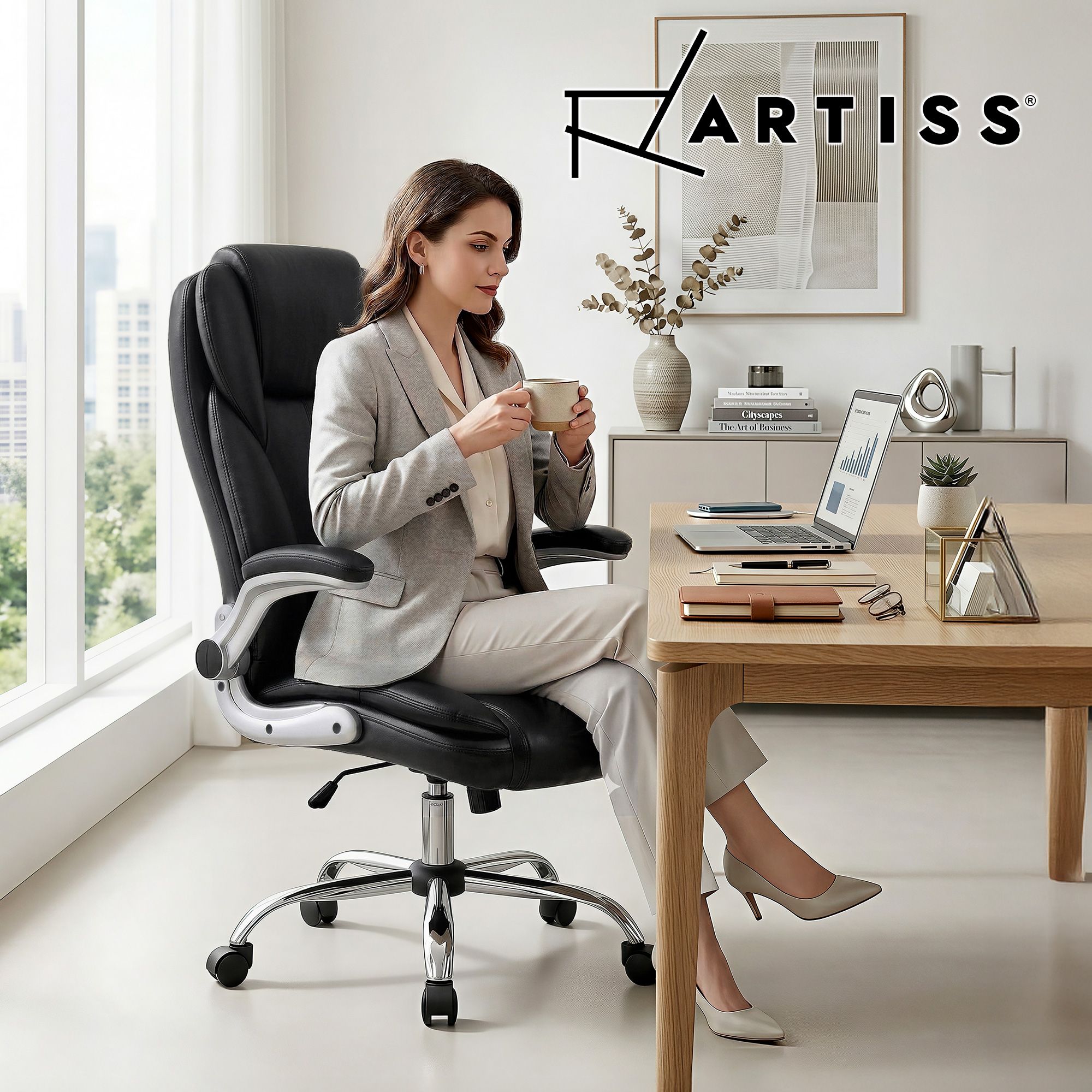 Artiss Executive Office Chair Leather Tilt Black Bedworld