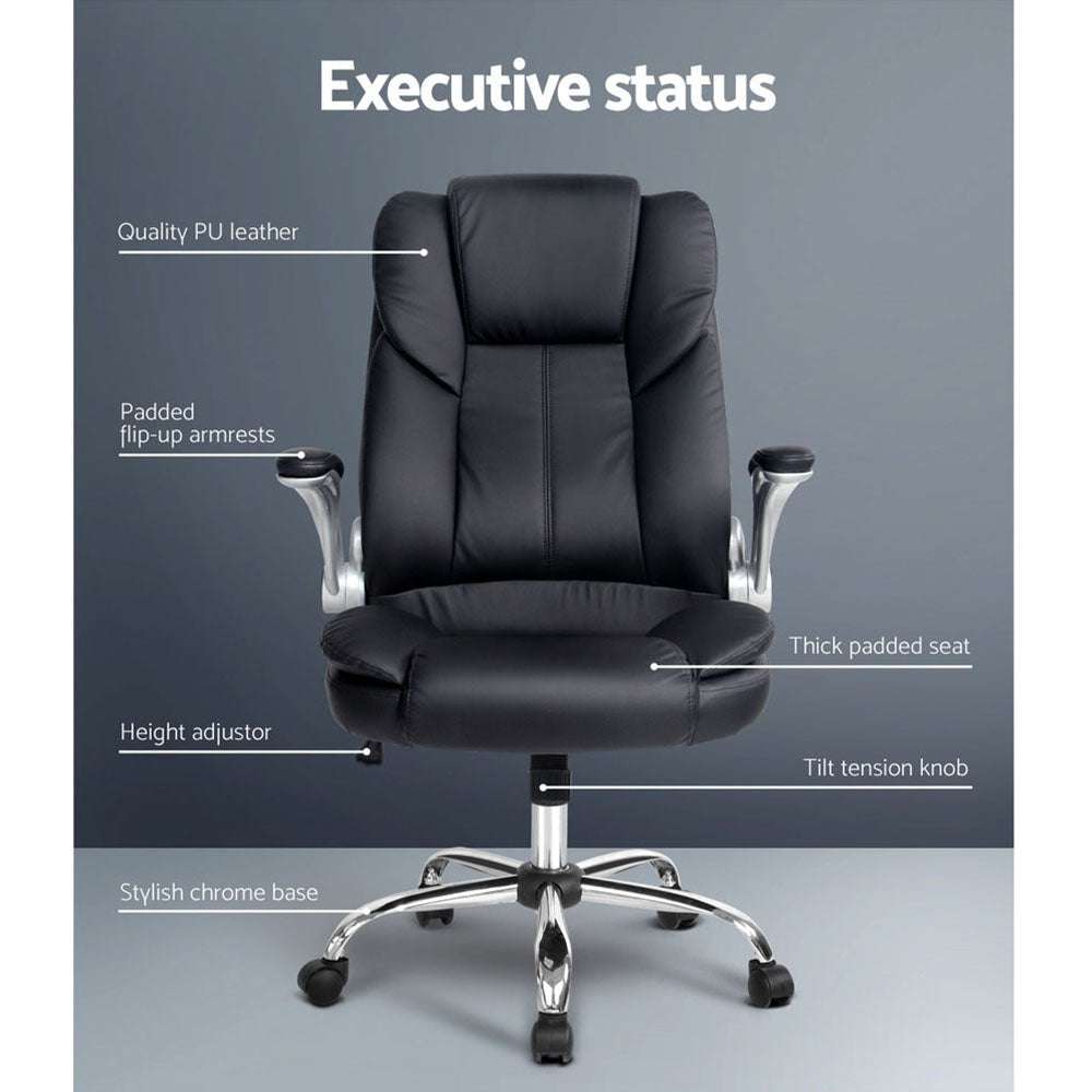 Black Artiss Executive Office Chair - Leather Tilt