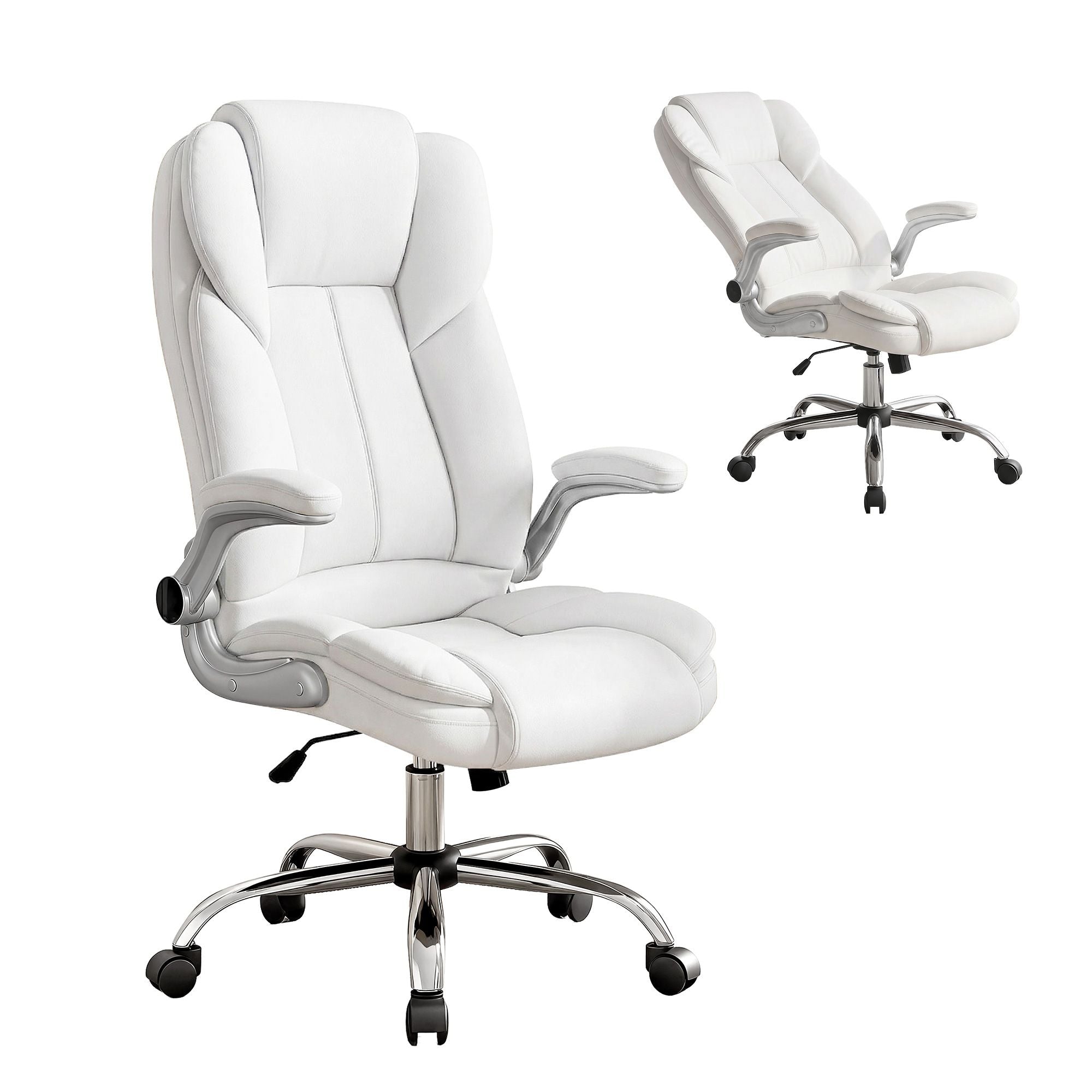 Artiss Executive Office Chair Leather Tilt White Bedworld