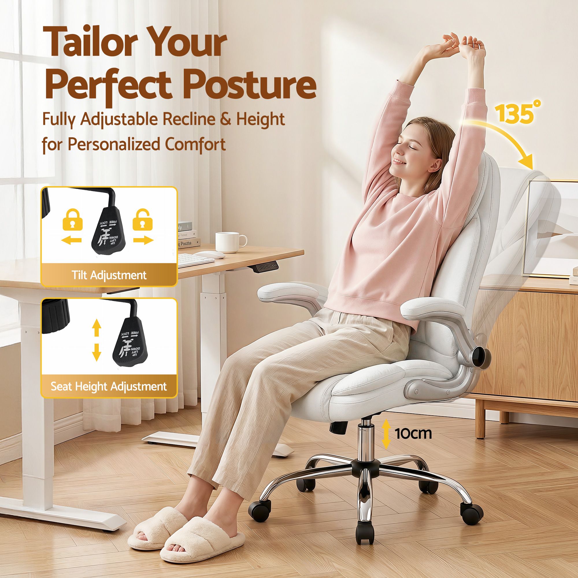 Artiss Executive Office Chair Leather Tilt White Bedworld