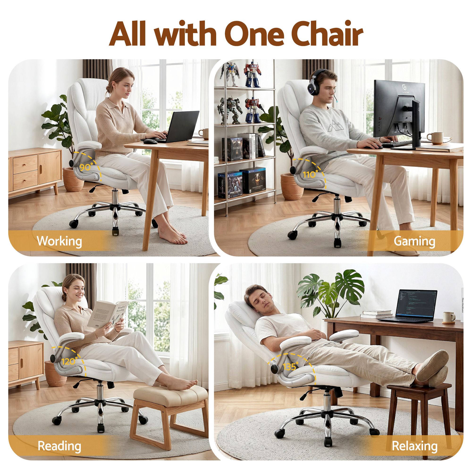 Artiss Executive Office Chair Leather Tilt White Bedworld