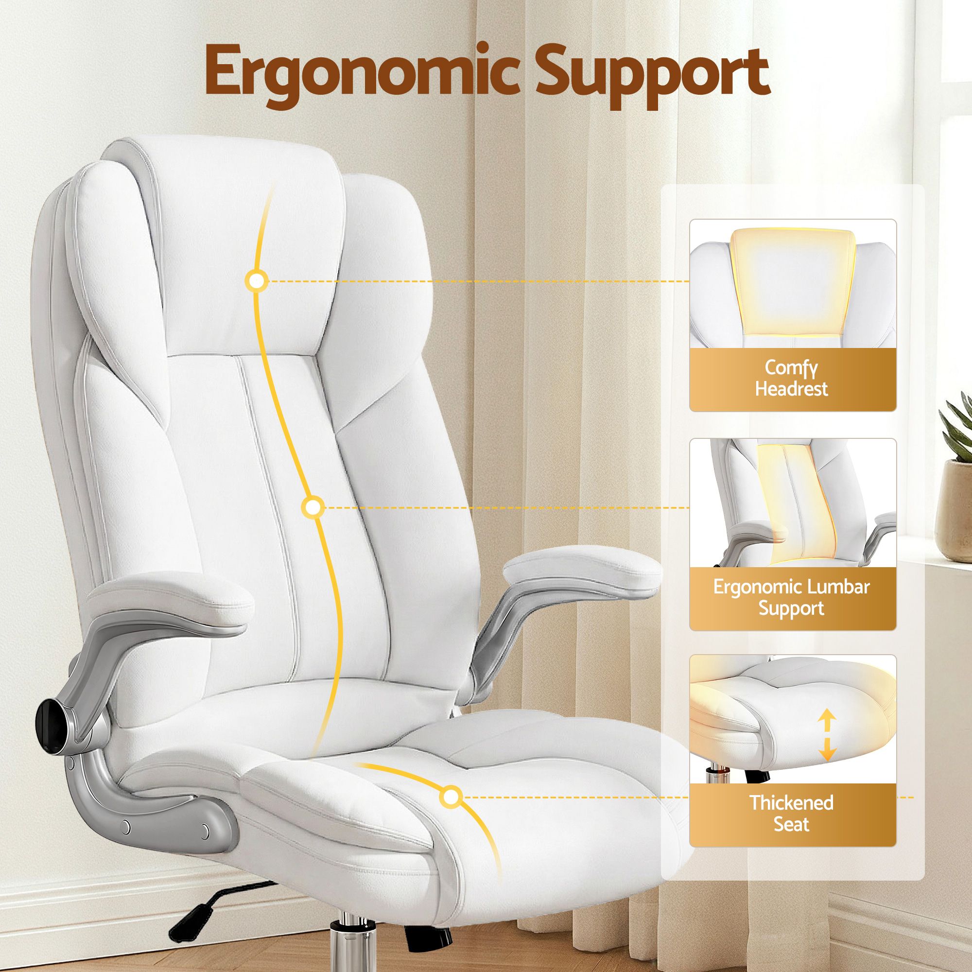 Artiss Executive Office Chair Leather Tilt White Bedworld