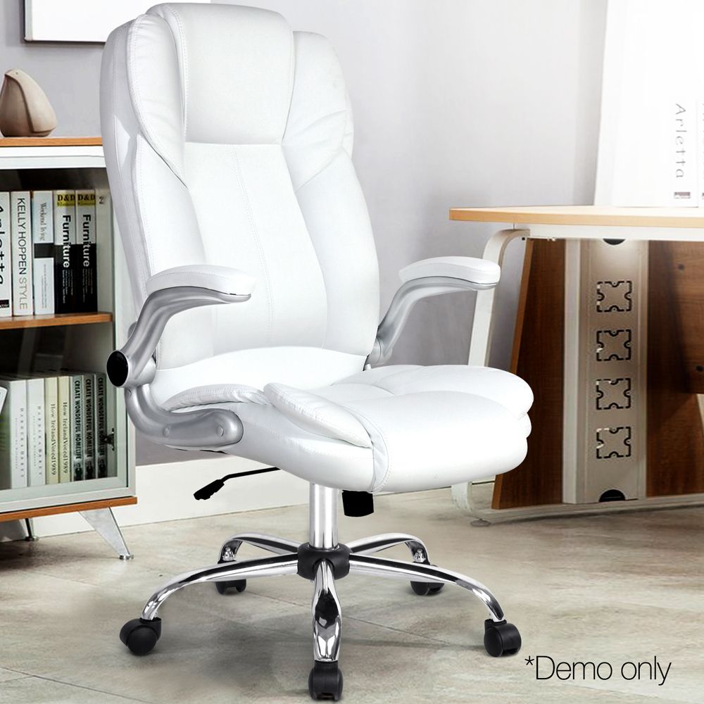 Artiss Executive Office Chair Leather Tilt White Bedworld