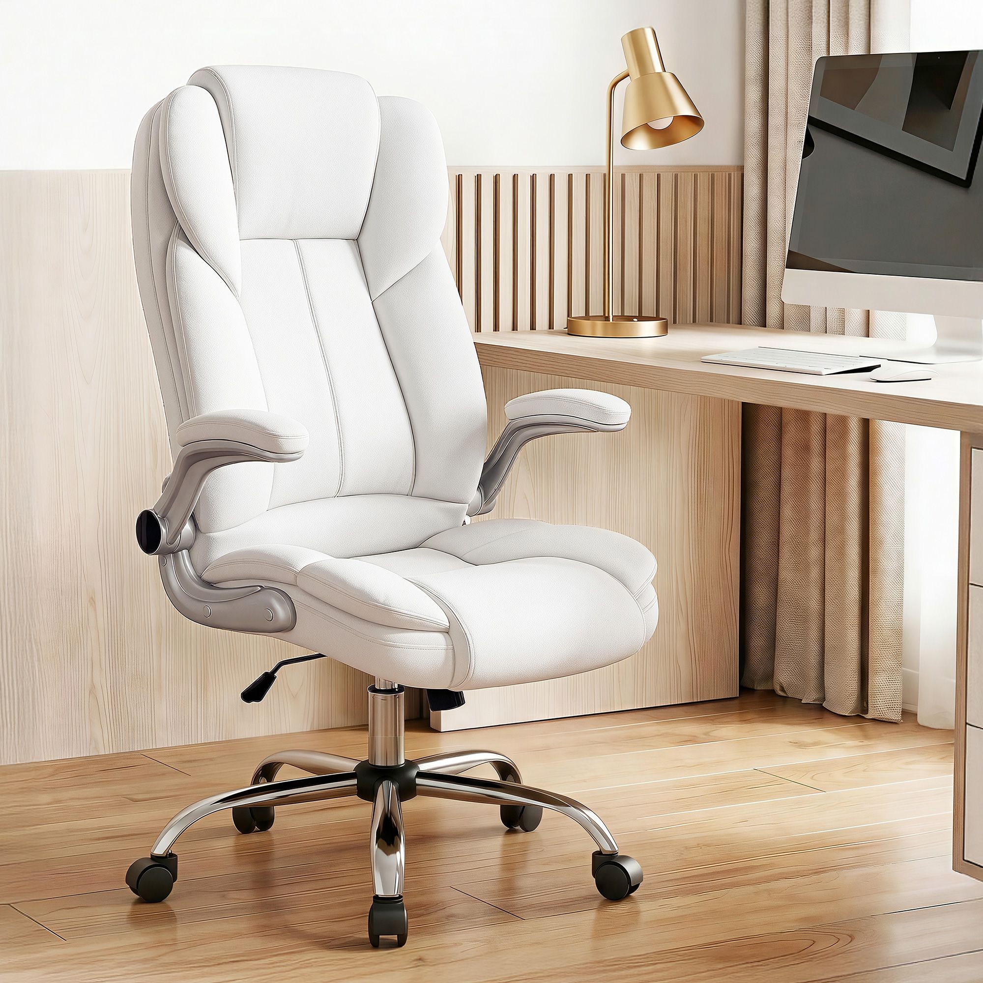 Artiss Executive Office Chair Leather Tilt White Bedworld