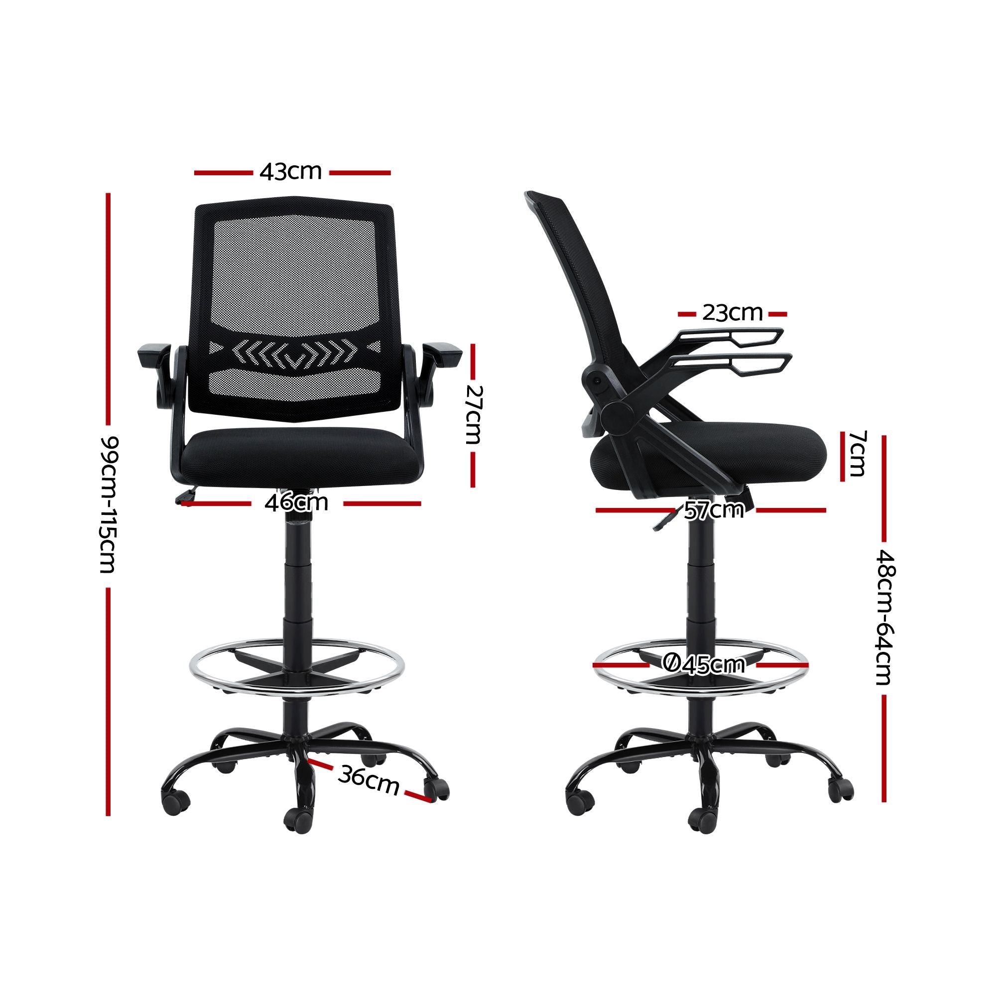 Artiss Office Chair Drafting Stool Mesh Chairs Black Bedworld