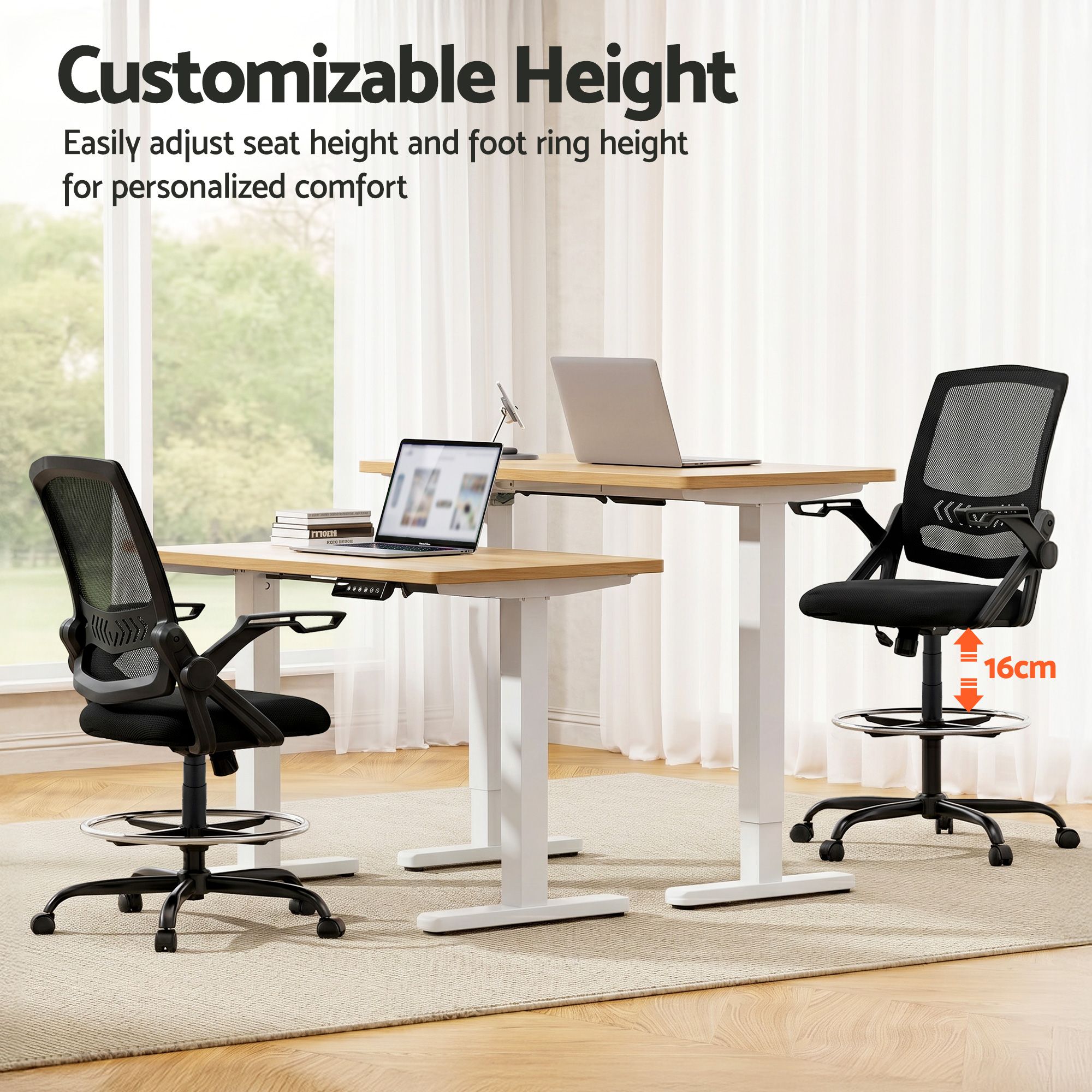 Artiss Office Chair Drafting Stool Mesh Chairs Black Bedworld