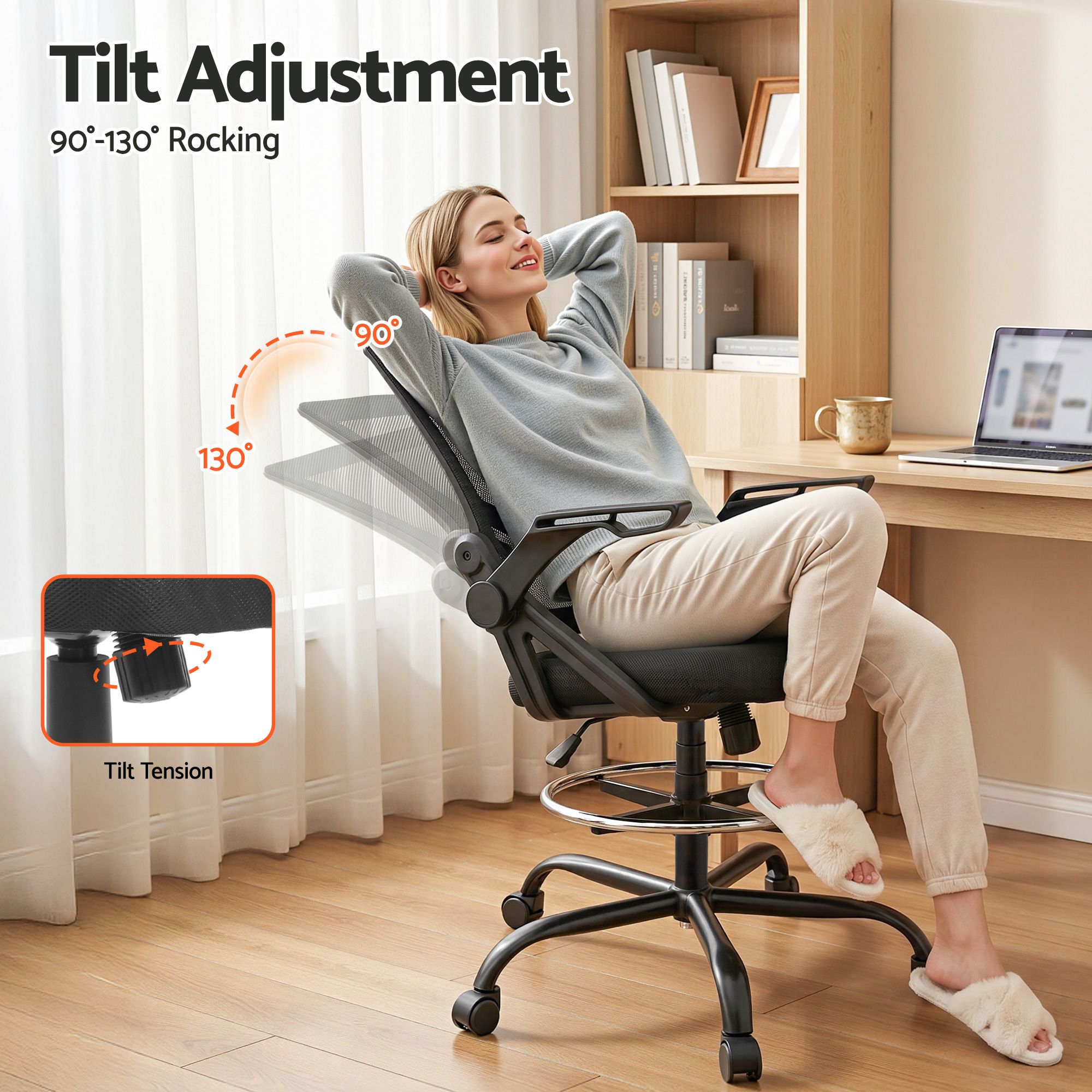 Artiss Office Chair Drafting Stool Mesh Chairs Black Bedworld