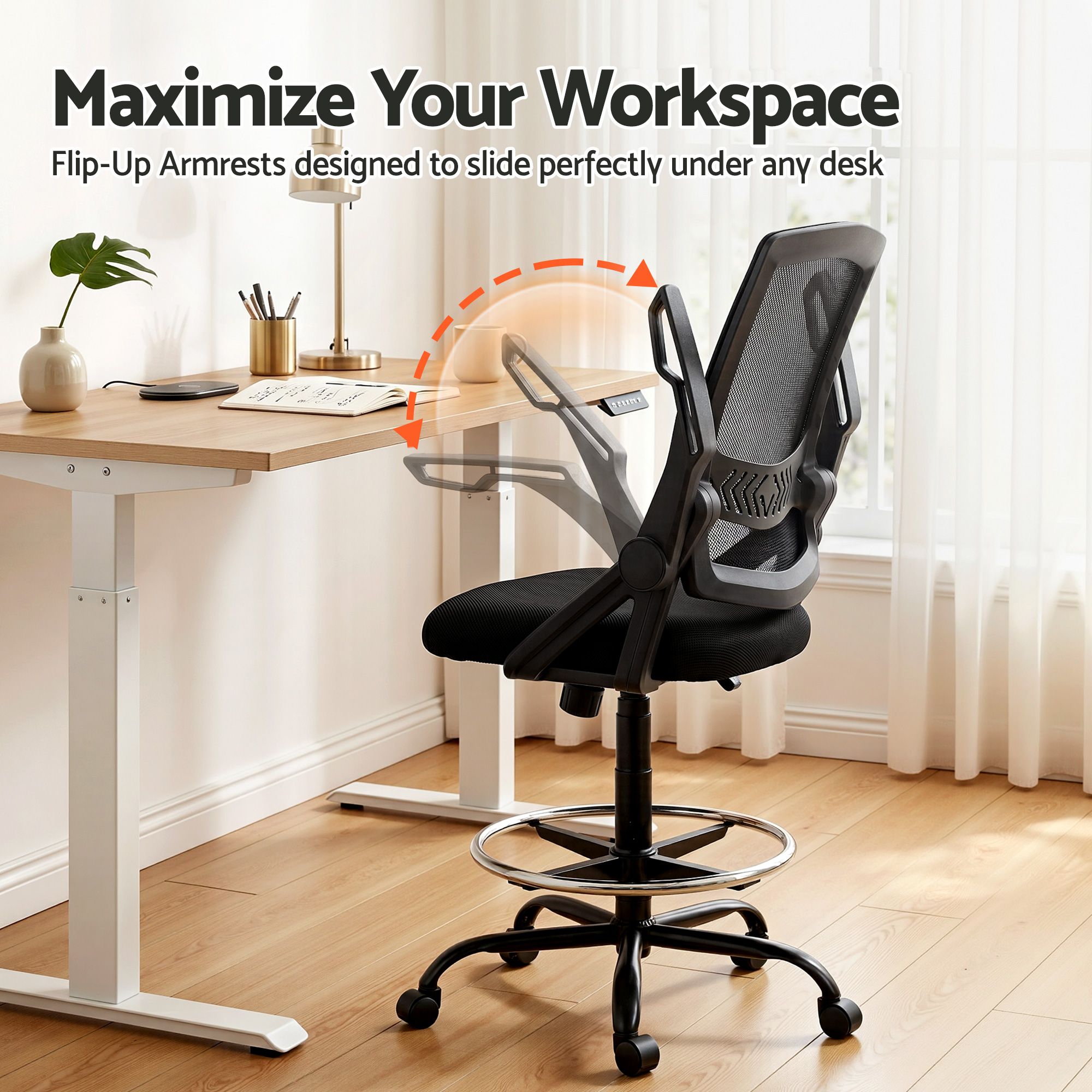 Artiss Office Chair Drafting Stool Mesh Chairs Black Bedworld