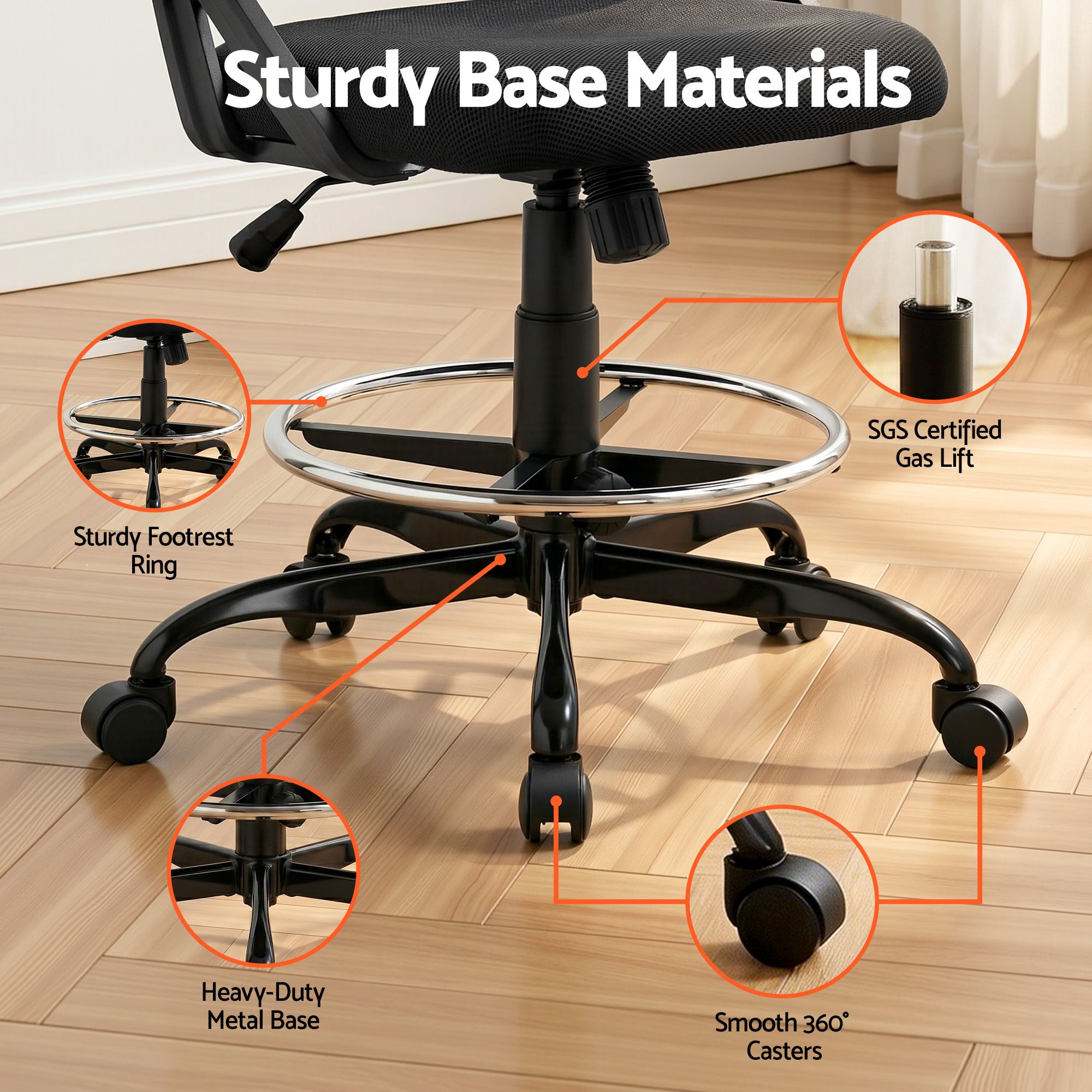 Artiss Office Chair Drafting Stool Mesh Chairs Black Bedworld
