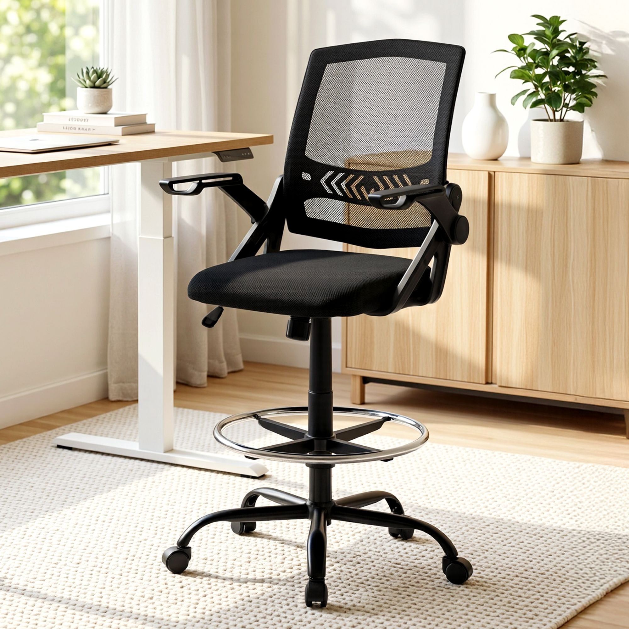Artiss Office Chair Drafting Stool Mesh Chairs Black Bedworld
