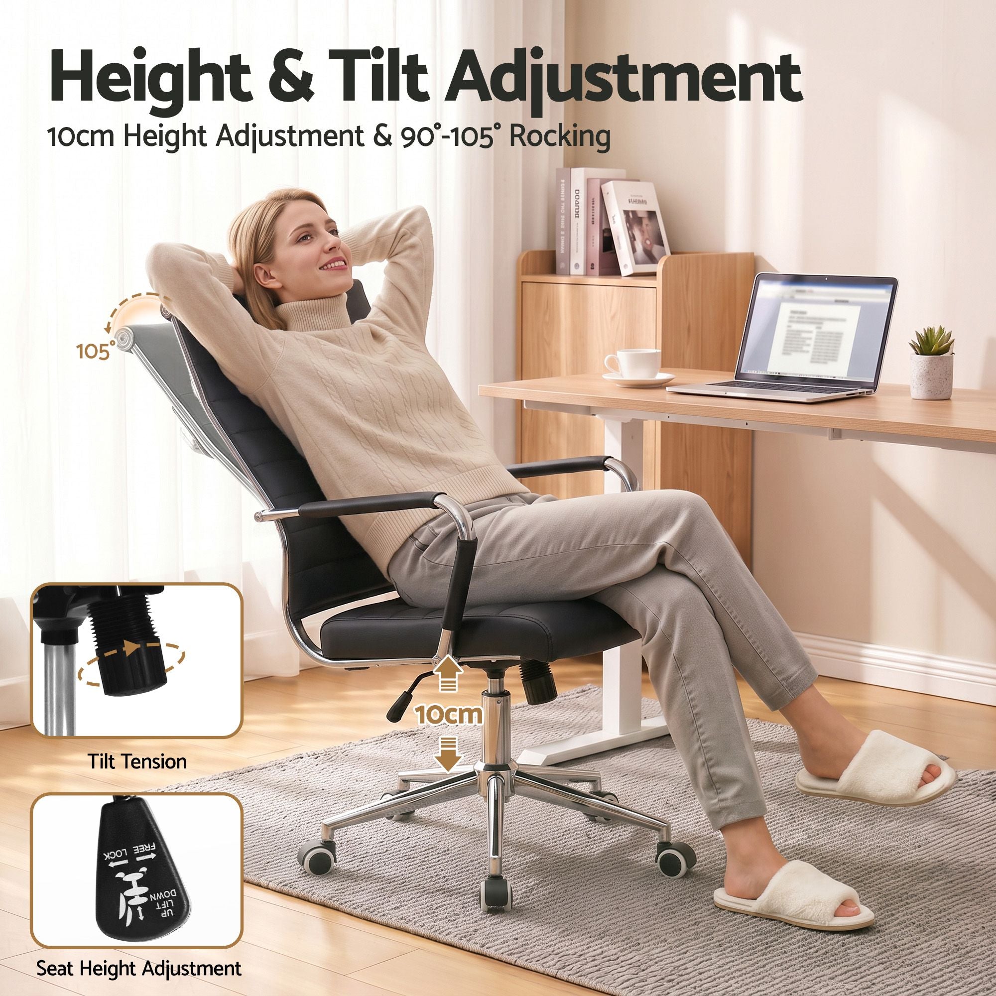Artiss Conference Office Chair Swivel Computer Chair High Back Ribbed PU Leather Black Bedworld
