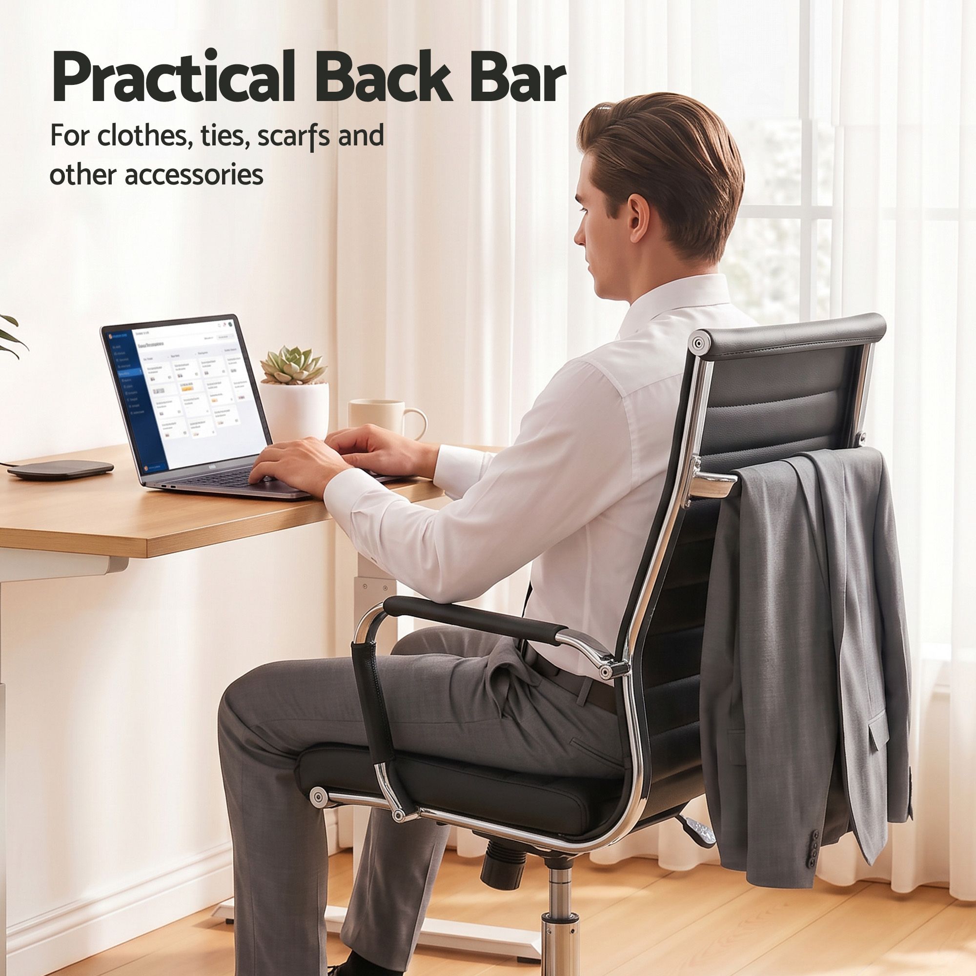 Artiss Conference Office Chair Swivel Computer Chair High Back Ribbed PU Leather Black Bedworld