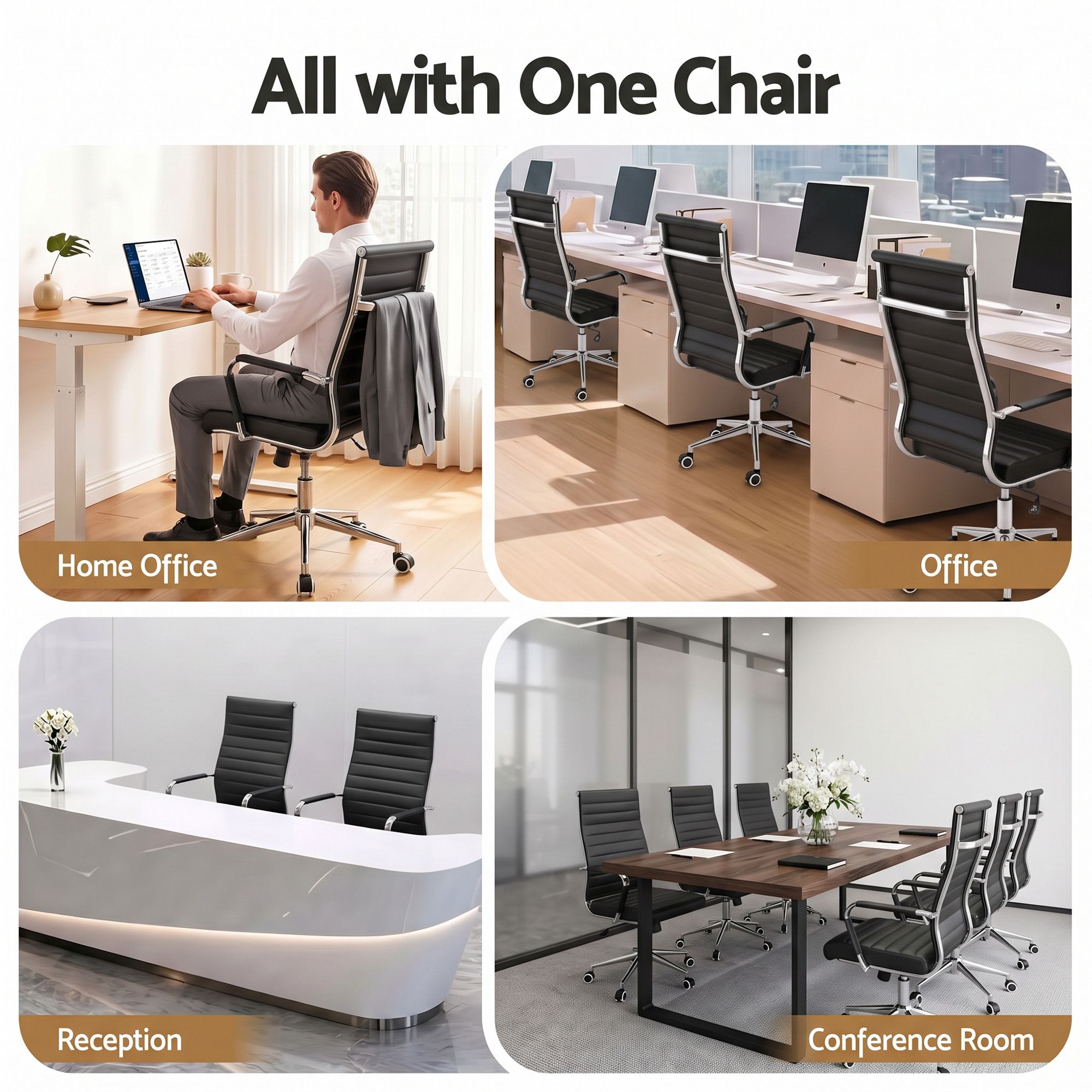 Artiss Conference Office Chair Swivel Computer Chair High Back Ribbed PU Leather Black Bedworld