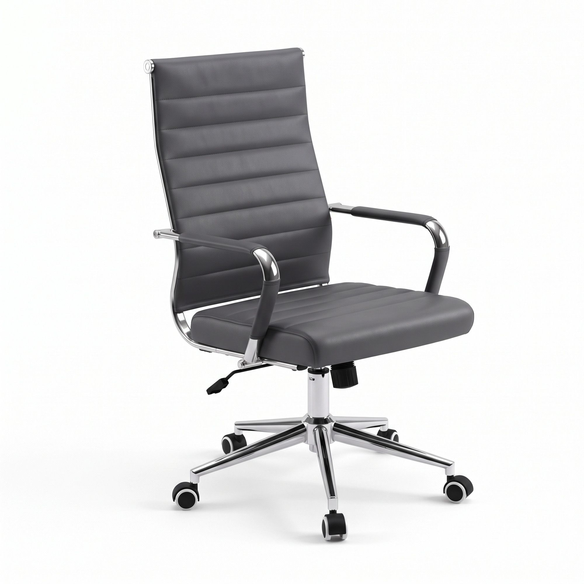 Artiss Conference Office Chair Swivel Computer Chair High Back Ribbed PU Leather Grey Bedworld