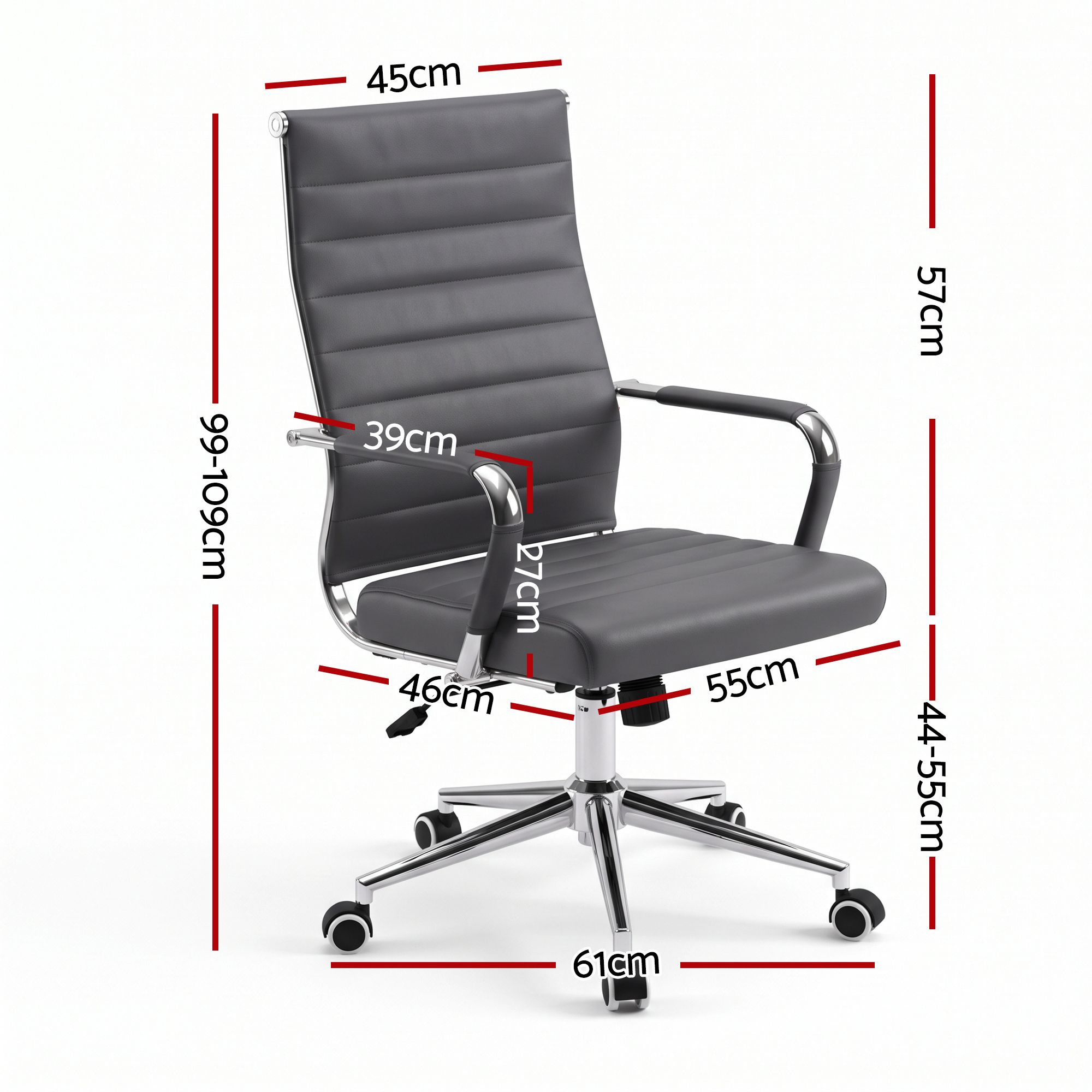 Artiss Conference Office Chair Swivel Computer Chair High Back Ribbed PU Leather Grey Bedworld